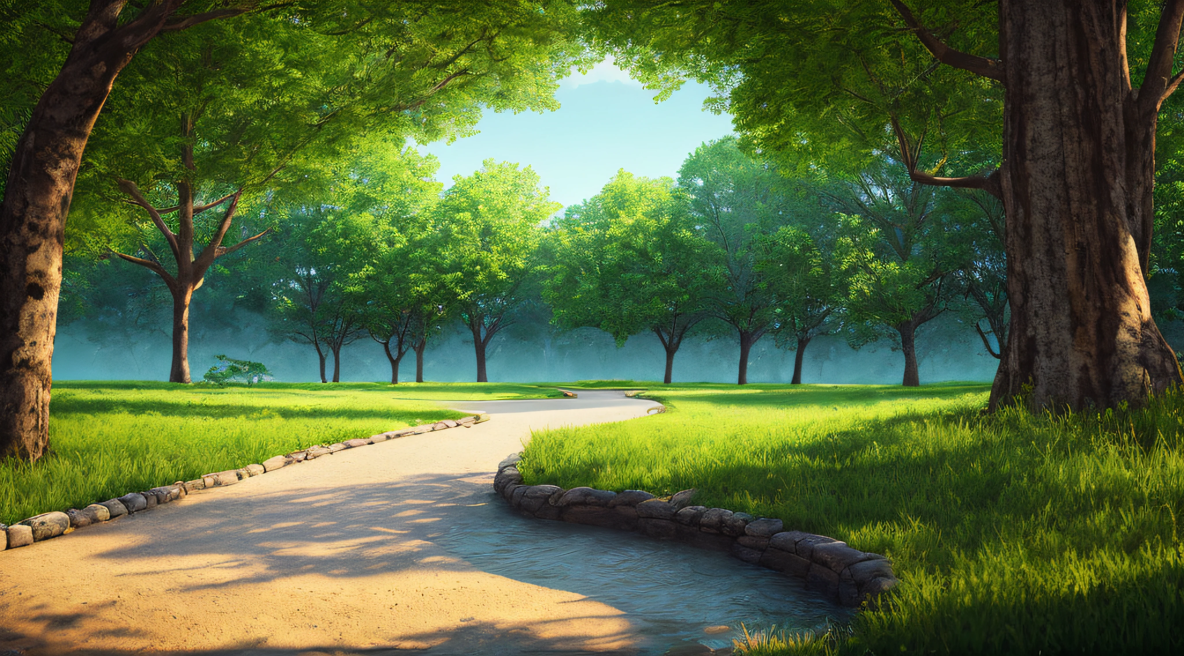 A serene place, very pleasant, beautiful, calm and beautifully landscaped. photorealistic, 8k uhd, studio quality, ultra realistic, maximum detail, large scale, postprocessing, photorealistic, photorealistic, photoshop, photography, detailed, cinematic lighting, landscape, panorama, scenery, ray tracing, cinema4d