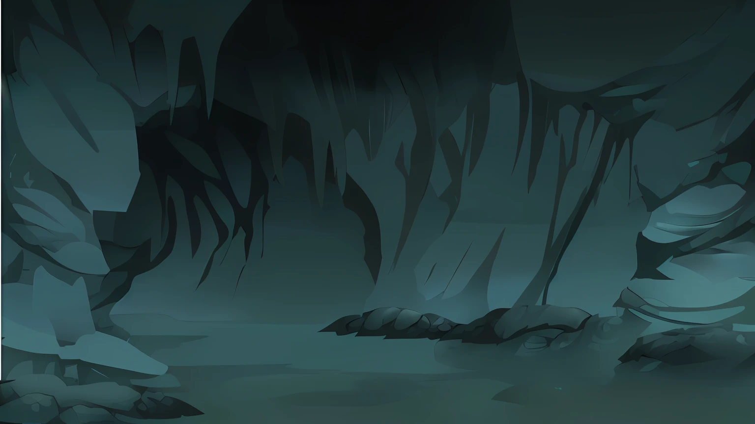 There is a cartoon picture of a cave,There is a clock on it, Cave background, dark gloomy cave background, arte de fundo, big dark caverns, complete darkness background, valley of the damned background, 2d game background, 2 D game art background, background artwork, dungeon background, very dark cave, dark night environment, mystic dark cave, Mobile game background
