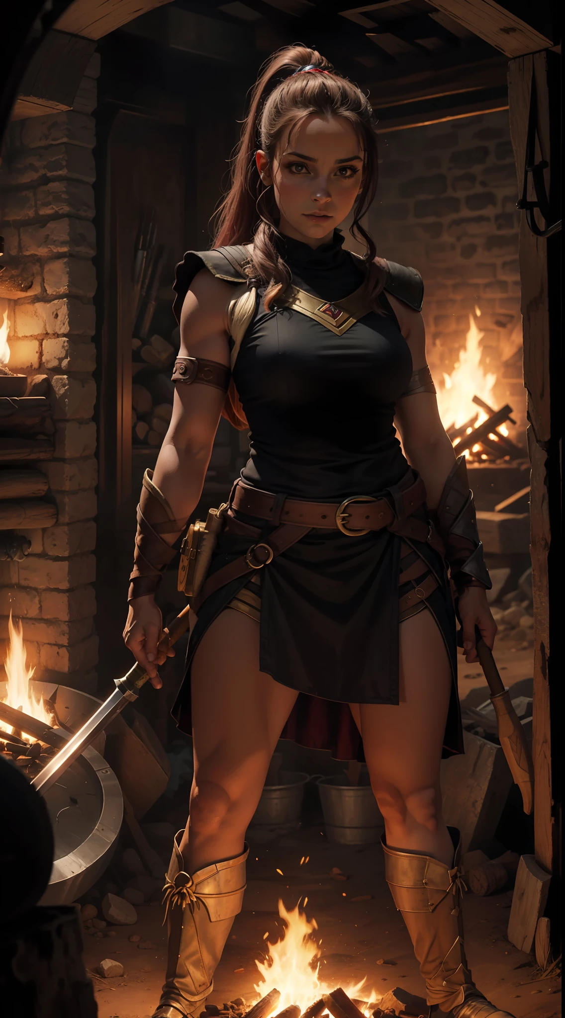 a dwarf, (((solo))), (pele branca, barba farta com adornos, cabelo preto curto, nariz grande e forte, sobrancelhas juntas e grossas), (veste uma poderosa armadura, cor preto, por todo o seu corpo), it's in your forge, with hammer in hand, marte grande.