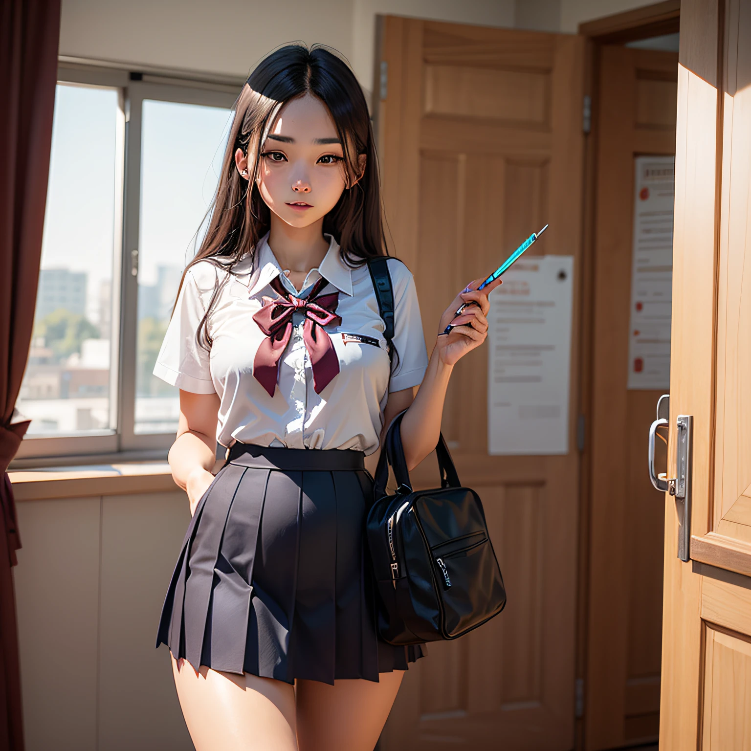character drawing,Female: ,in school uniform --auto