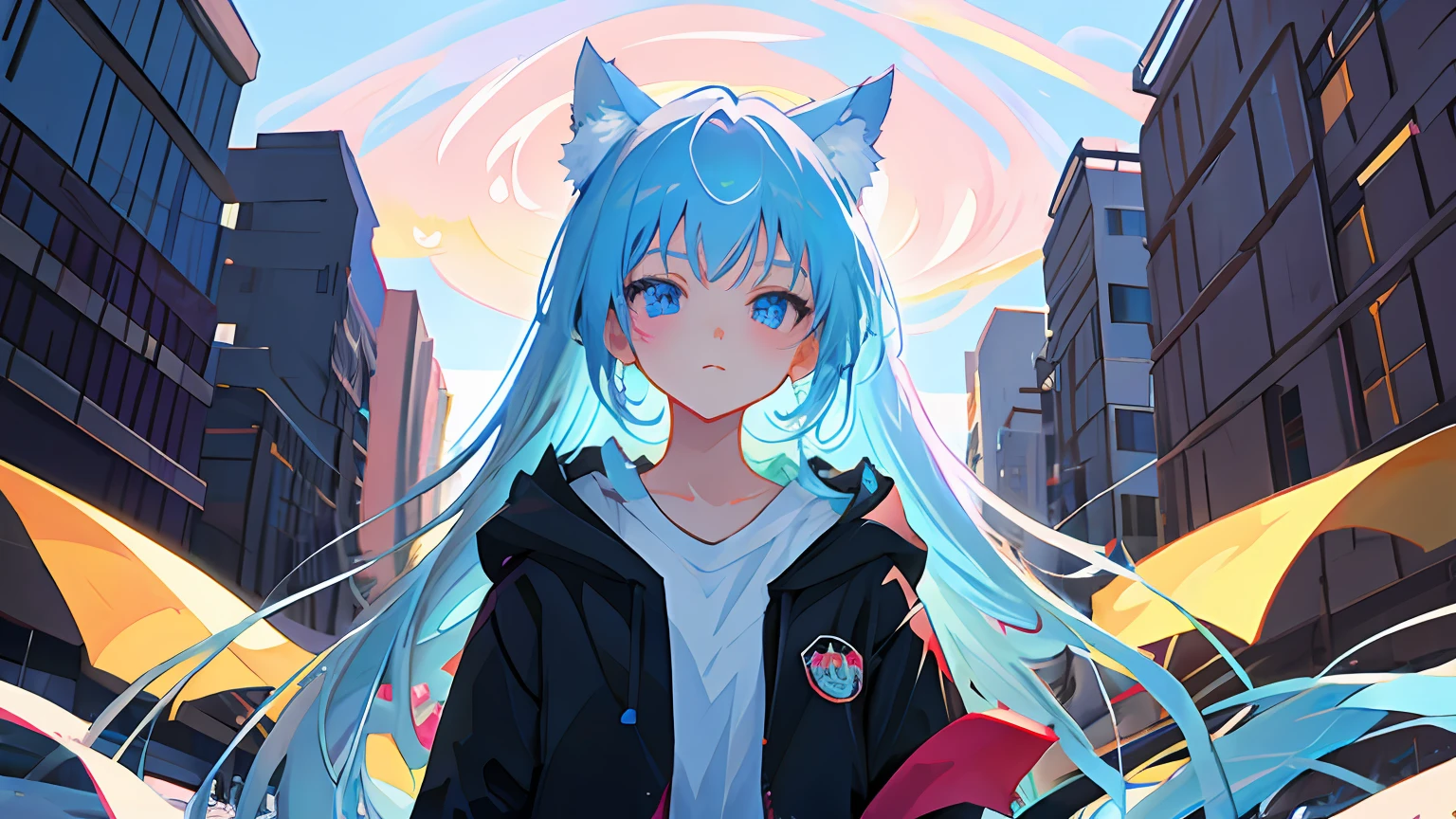 Anime girl with cat ears and blue eyes in the city, style of anime4 K, Anime style. 8K, anime girl with cat ears, beautiful anime catgirl, anime catgirl, Anime art wallpaper 8 K, Digital anime art, anime moe art style, cute anime catgirl, Anime art wallpaper 4k, Anime art wallpaper 4 K, anime styled digital art
