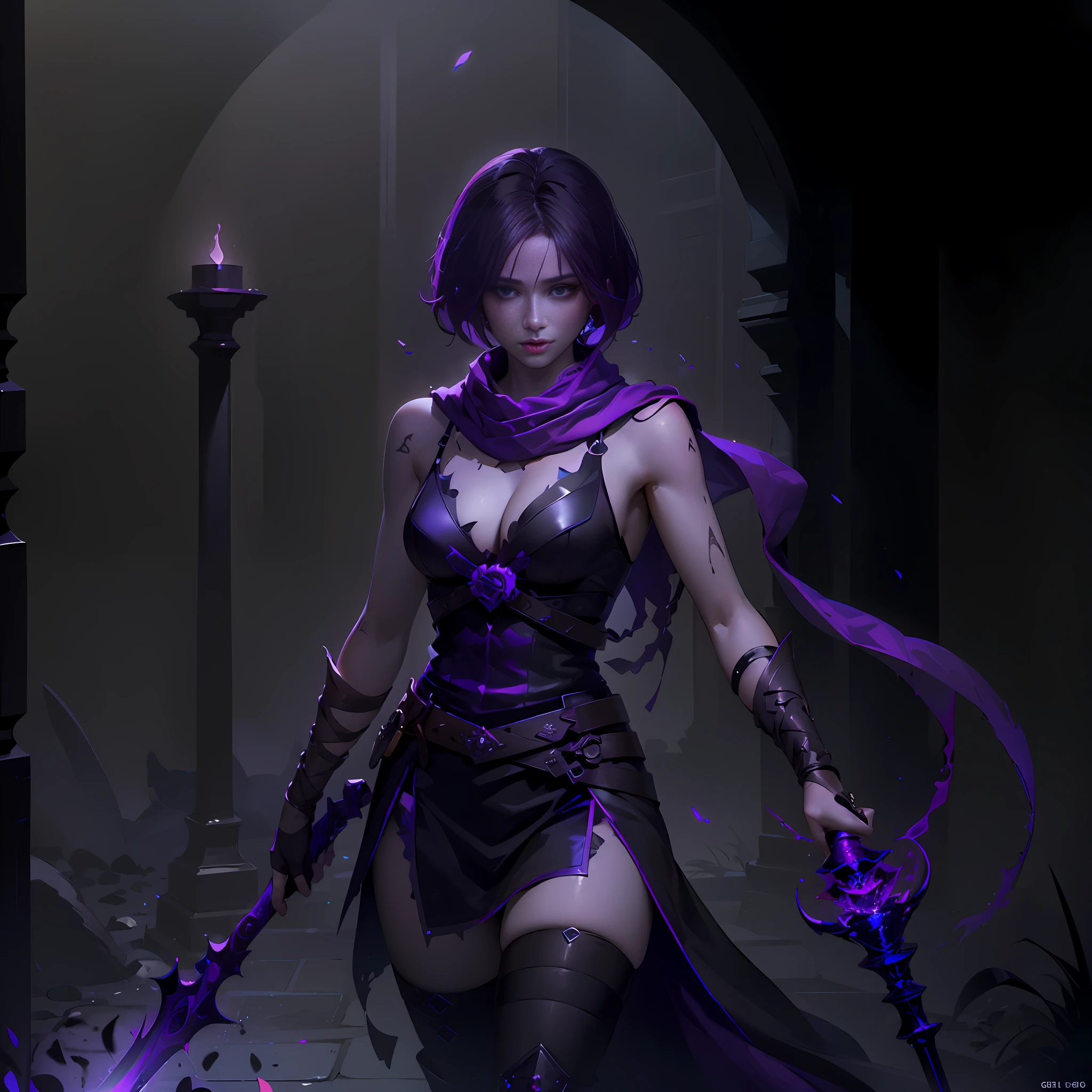 Purple-haired woman in dark dress holding a sword and purple scarf, liliana vess, concept-art | Art germ, Phlegm sputum, phlegm | Art germ, WLOP et Artgerm, by Yang J, artgerm julie bell beeple, artist artgerm i and wlop, painted in the style arcane