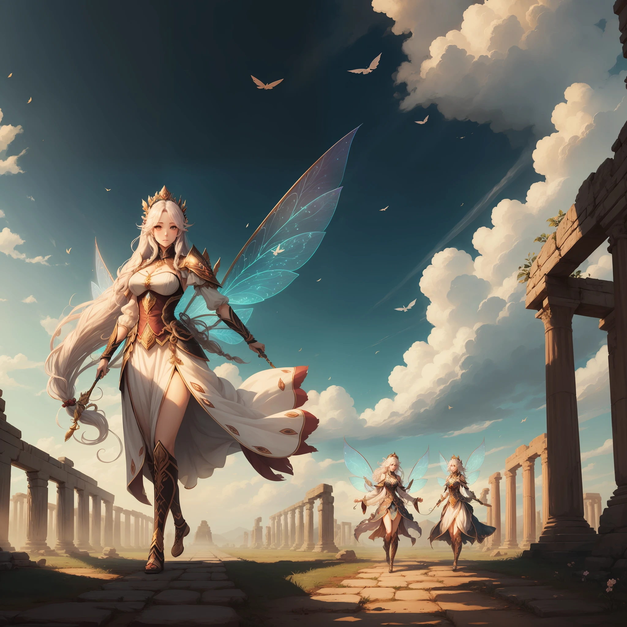 cultivating immortals,female emperor,long whitr hair,Femme and moving,full bodyesbian,ancient wind,Fairy air fluttering,Fairy --auto