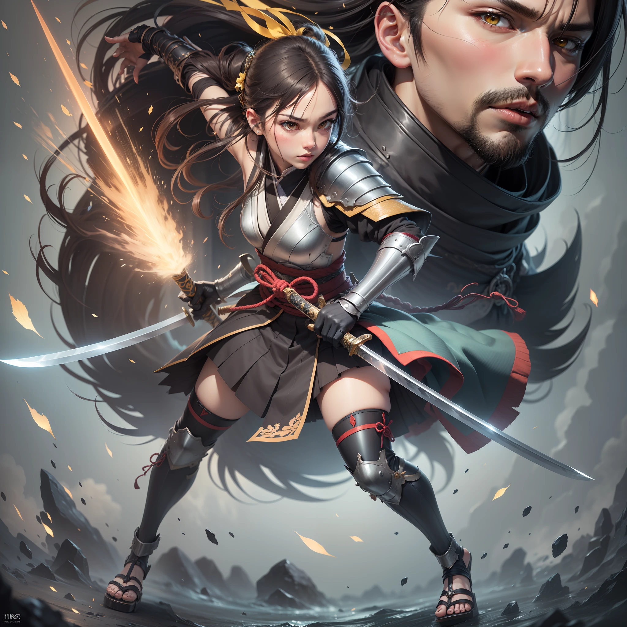 highly_detailed,extremely_detailed_CG_unity_8k_wallpaper,illustration,highres,absurdres,((full_body)),1boy, armor, black_gloves, full_body, hakama, hakama_skirt, japanese_armor, japanese_clothes, katana, male_focus, mikazuki_munechika, sandals, sayagata, sheath, shoulder_armor, skirt, sword, tabi, transparent_background, weapon, yellow_eyes
