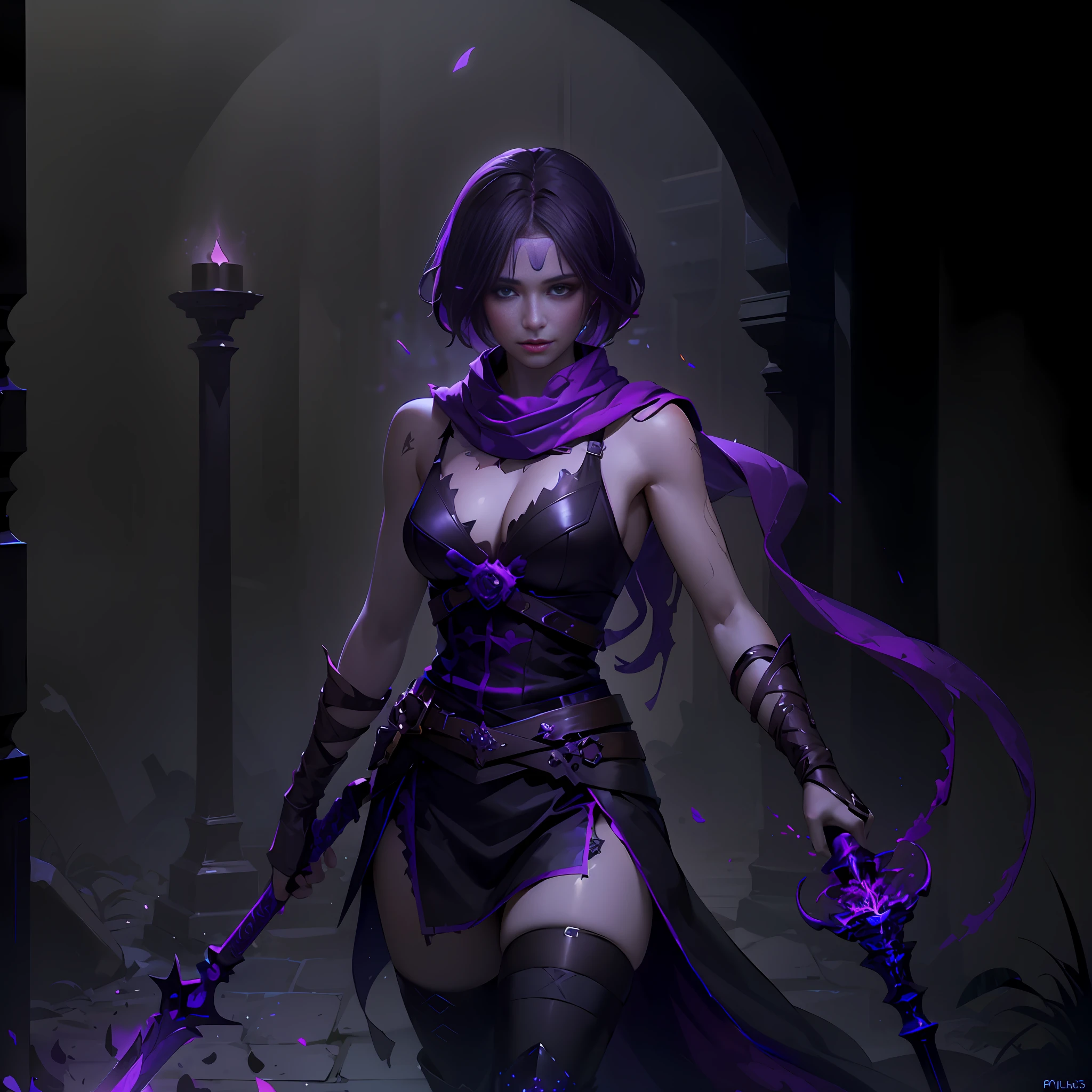 Purple-haired woman in dark dress holding a sword and purple scarf, liliana vess, concept-art | Art germ, Phlegm sputum, phlegm | Art germ, WLOP et Artgerm, by Yang J, artgerm julie bell beeple, artist artgerm i and wlop, painted in the style arcane