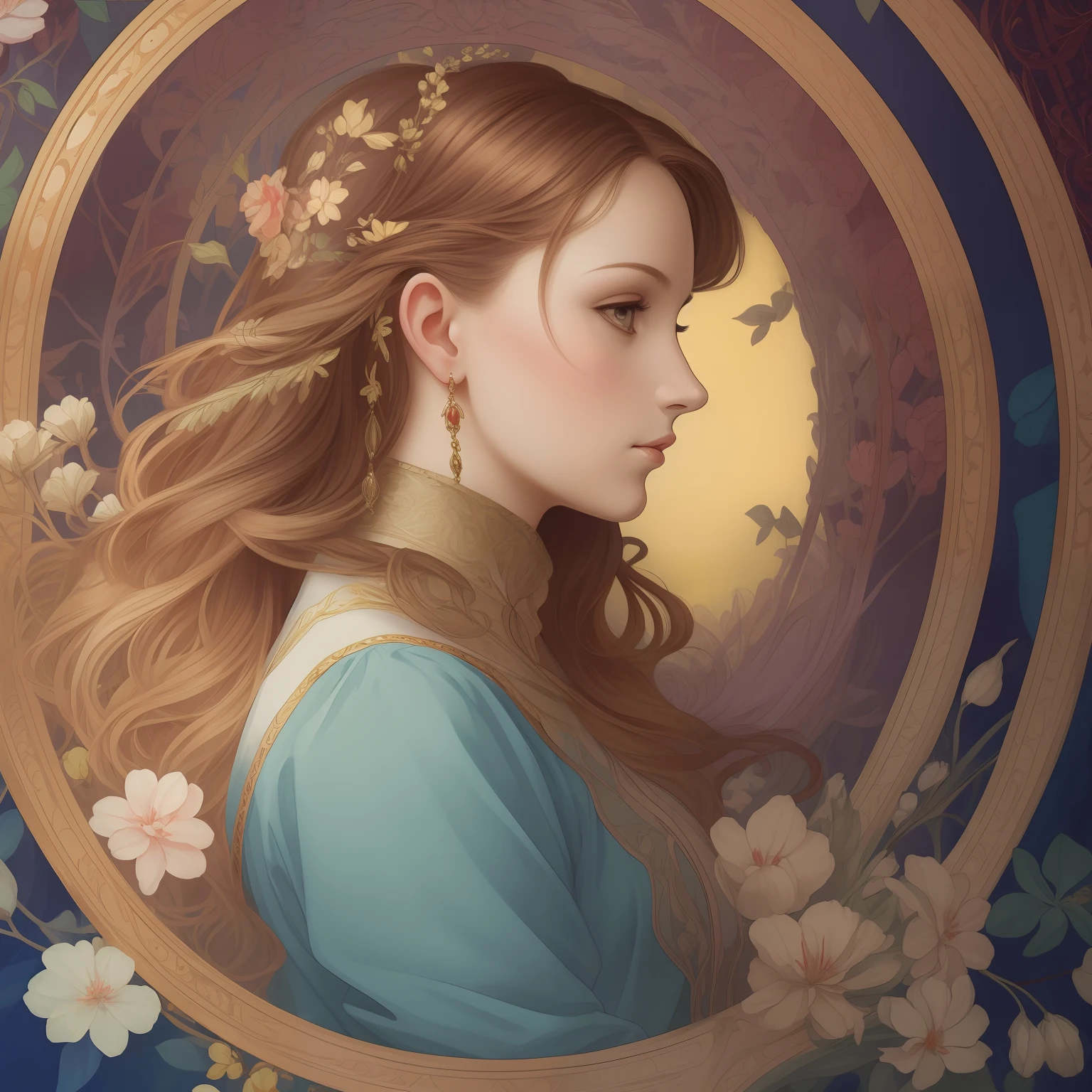 Mucha rainbow mural gorgeous high quality side face graceful feminine --auto