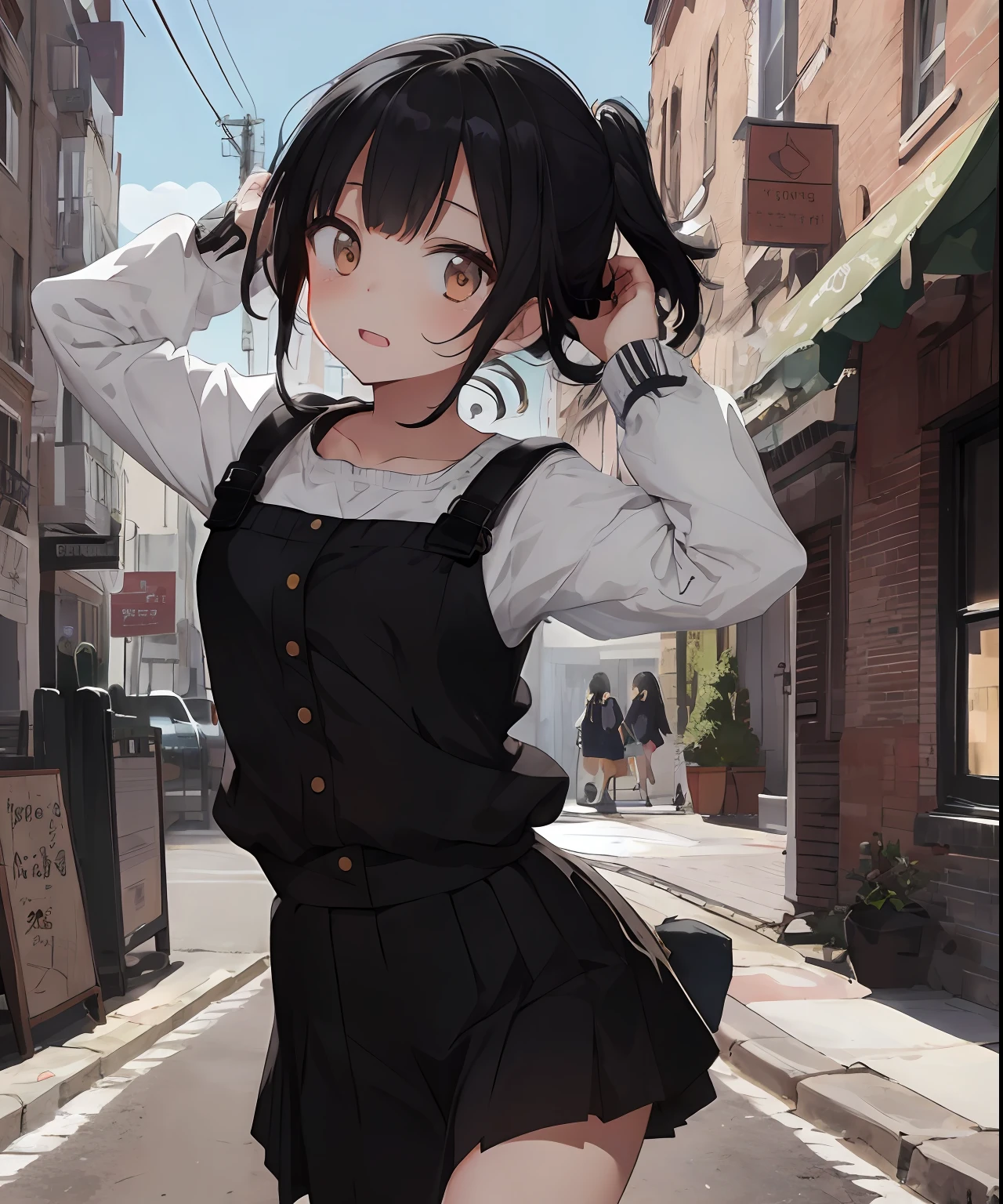 {{{masterpiece}}}, {{{best quality}}}, {{ultra-detailed}}, {illustration}, {{an extremely delicate and beautiful}},everyday, cute, girl, energetic, active, tomboy, jumping, black hair