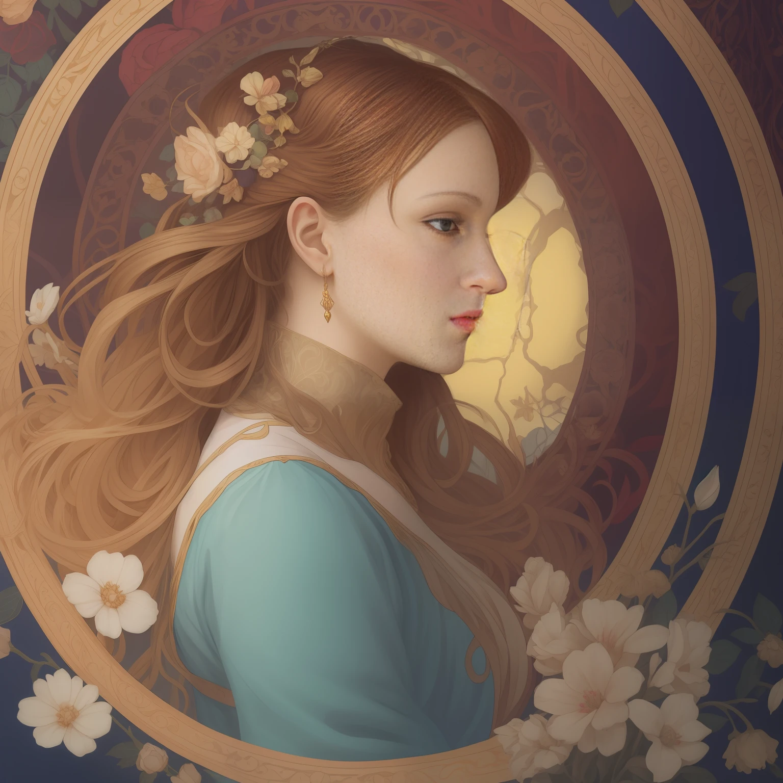 The Mucha rainbow mural is gorgeous, high-quality, and the side face is elegantly feminine --auto