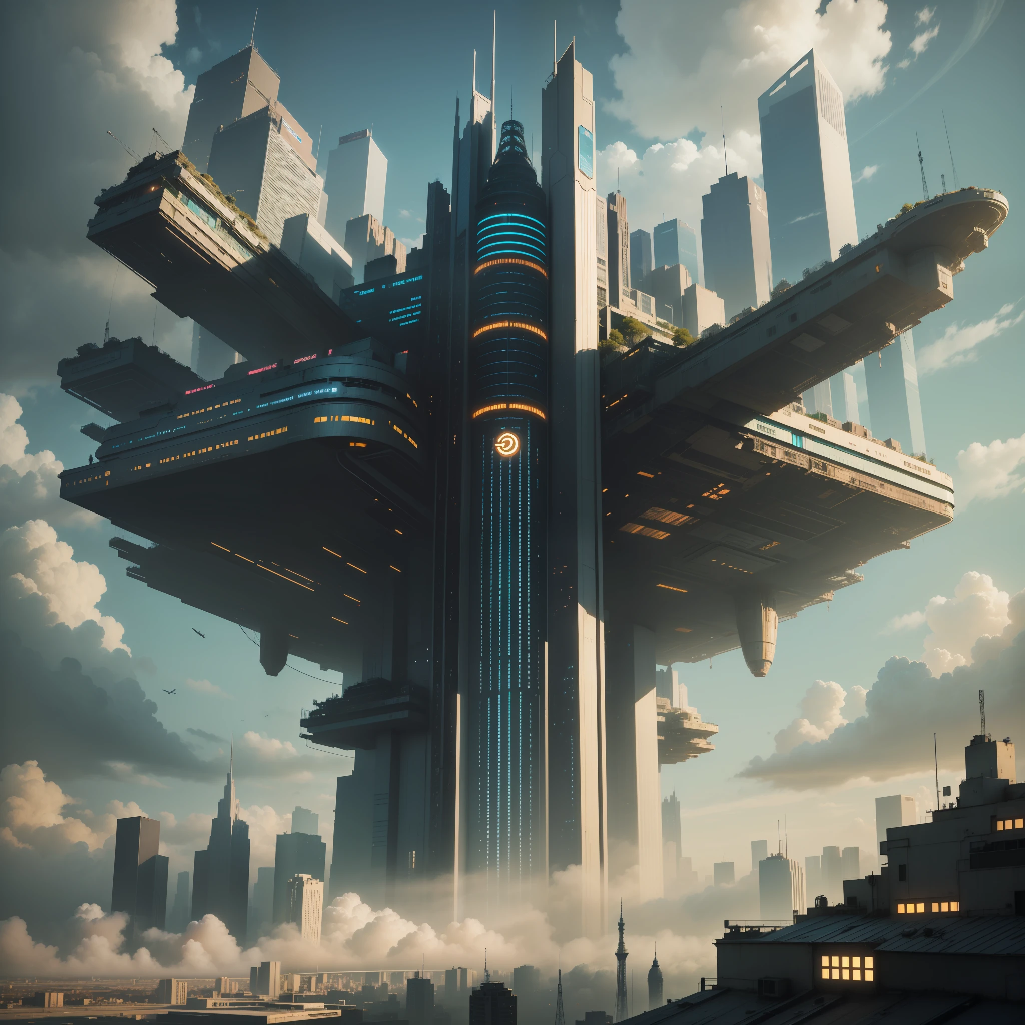 Skyscrapers cyberpunked Future World Sci-Fi Fantasy top-quality masterpiece