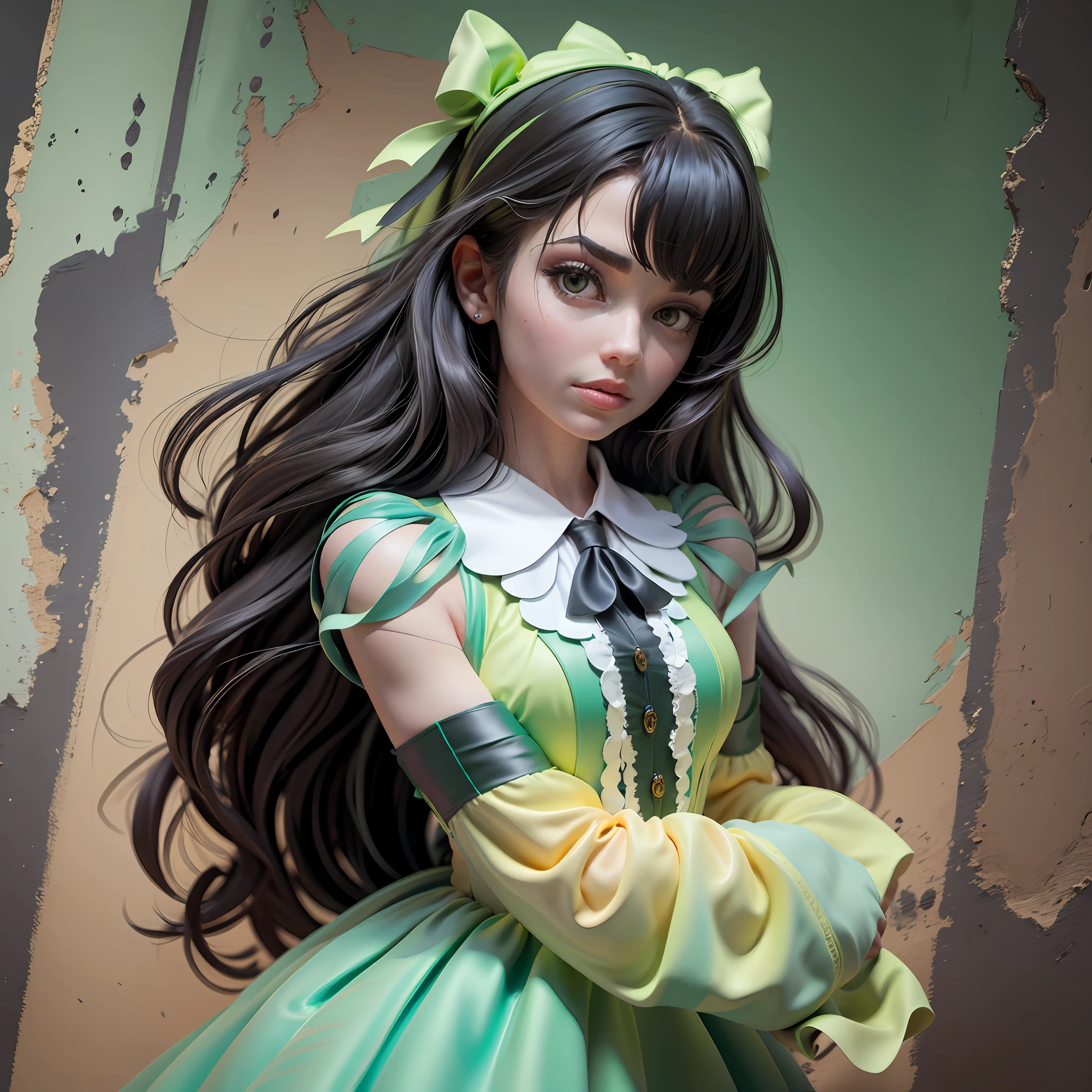 Melhor qualidade, Obra-prima, Best Definition, obra de arte, super detalhado, muitos detalhes, detalhes, detalhado, mulher, 20 anos, corpo inteiro, corpo inteiro, vestido de baile, vestido super detalhado, vestido longo, vestido com muitos babados, dress with many bows, White bows, vestido vitoriano, vestido vitoriano detalhado, Victorian dress with bows, verde, babados, muitos babados, vestido muito volumoso, vestido verde escuro, vestido com babados, ties, ties many ties, mulher, corpo inteiro, cabelo castanho escuro.