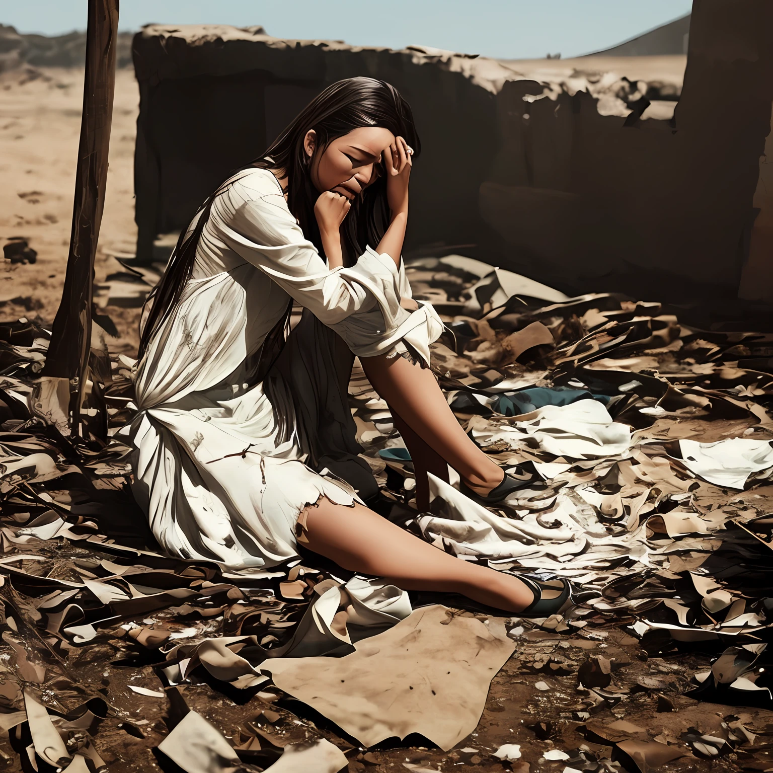 The woman whose clothes were torn cried timidly --auto