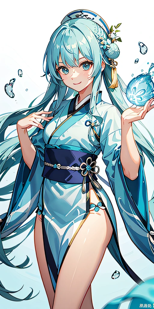 （tmasterpiece，best qualtiy），long  white hair，blue color eyes，teens girl，Smile in front of the mirror and touch your face，Twinkling particles flew around。