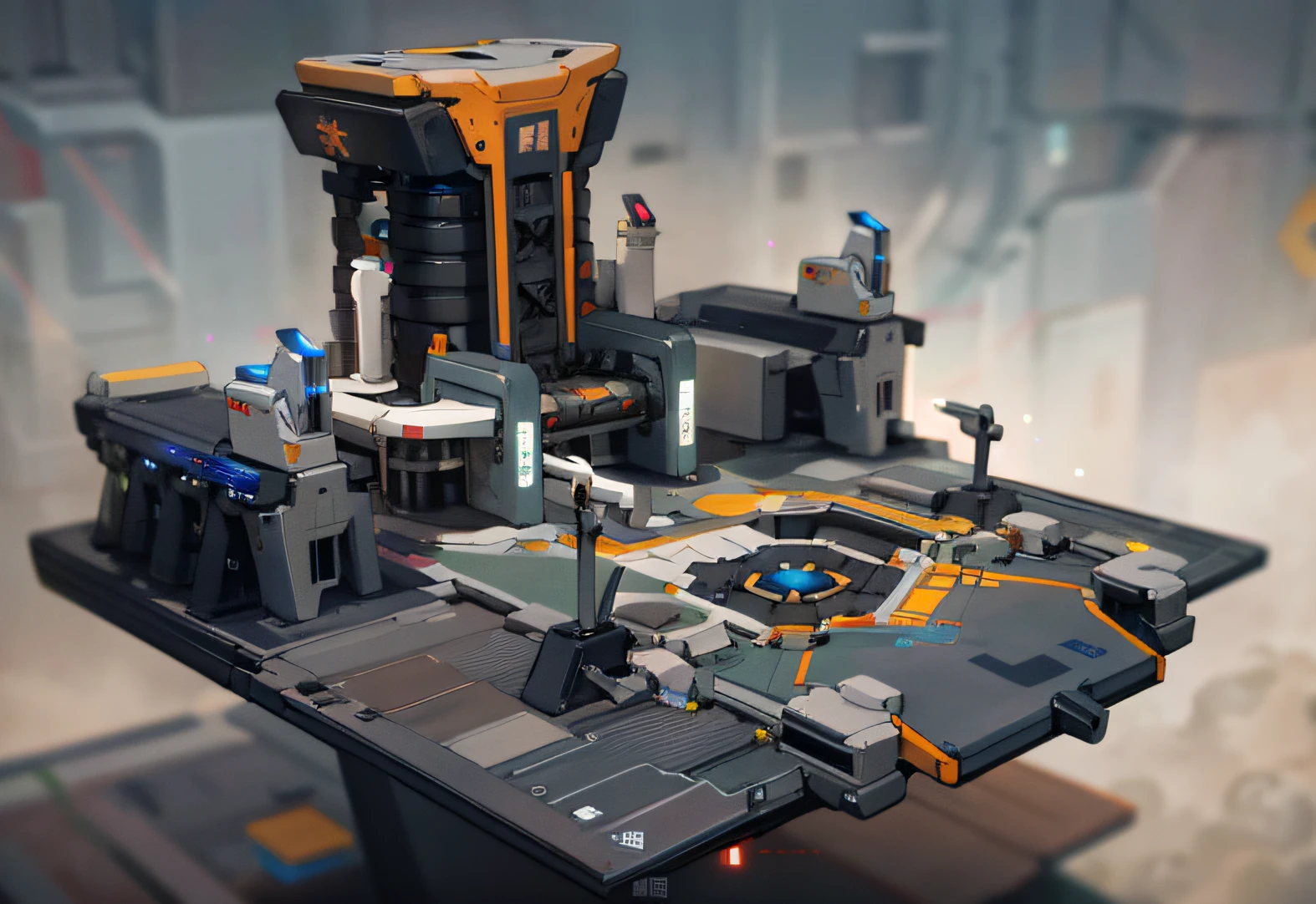 （（（8K，RAW photos，best qualtiy，tmasterpiece：1.4））），超高分辨率，ultra - detailed，illustratio，closeup cleavage，sense of science and technology，mirai、imagining、military base，overwatch style，Building，There are statues on the roof，Leveled square