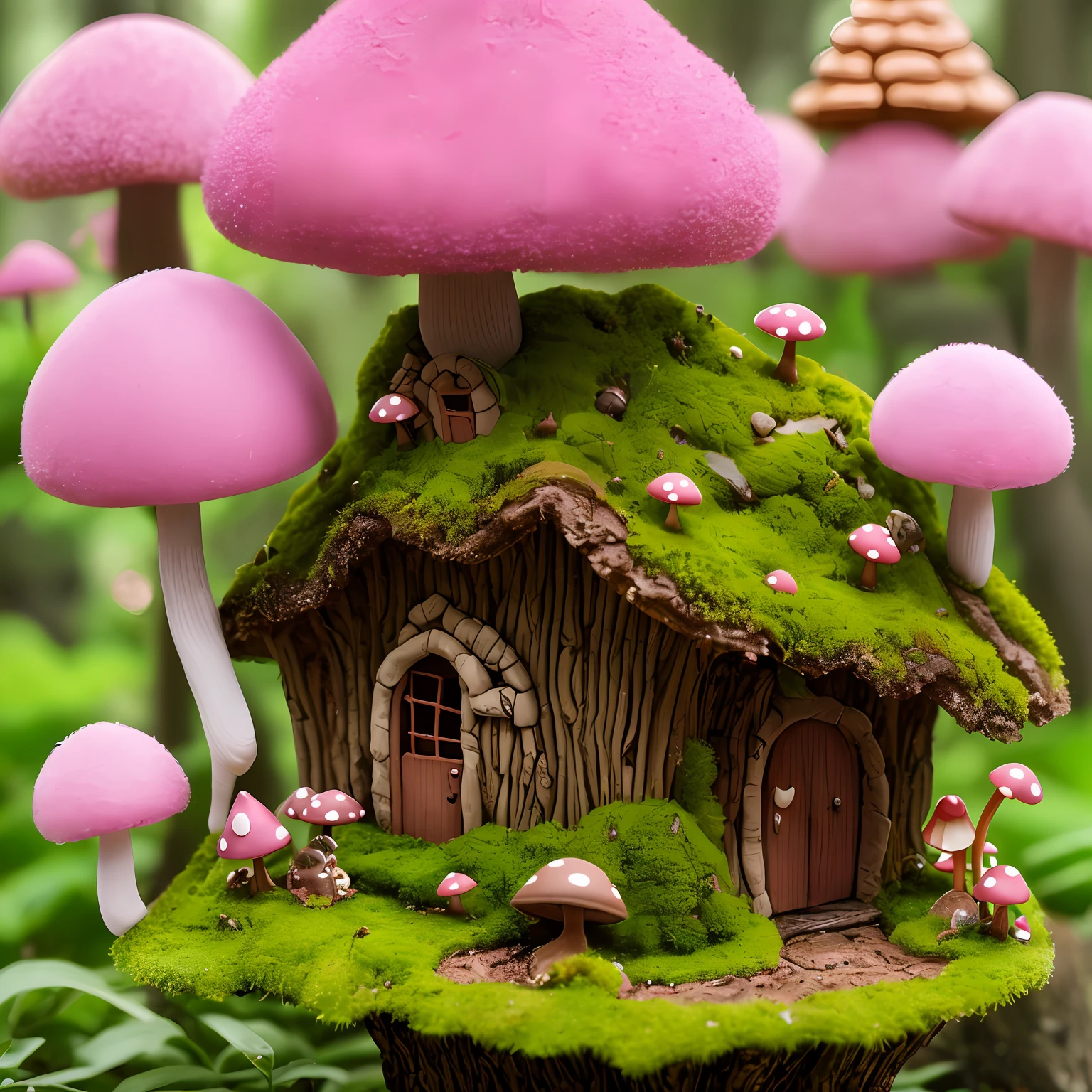 Mushroom made house，round，a plant，rich greenery --auto