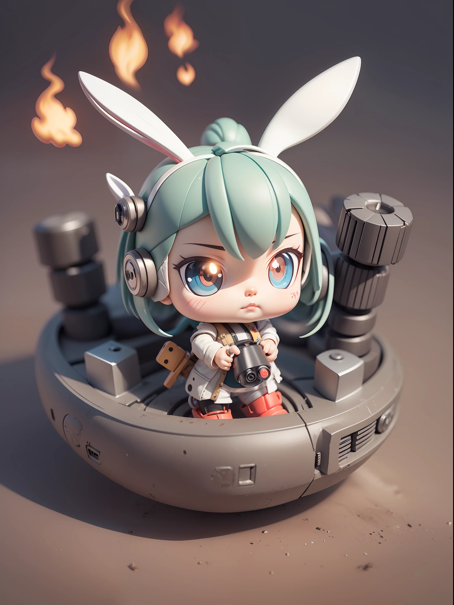 (Machinary,edgBunny:1.331),(Mechanical rabbit tail),cute-style,Little big breasts柄,big headed,Lava ejector,3Drenderingof,((Q version)),Pokémon style,Machine style,Cinematic texture,Figures,Pokémon,电影灯光,Heavy robotic arm,Mechanical belly,mechanical leg,Mechanical feet,mechanical sense,Hold a car charging cable,cruel,Clean white background,Ray traching,Premium color,Full body 3D model,action,Stylish blind box toy。(fill body:1.2),chibi