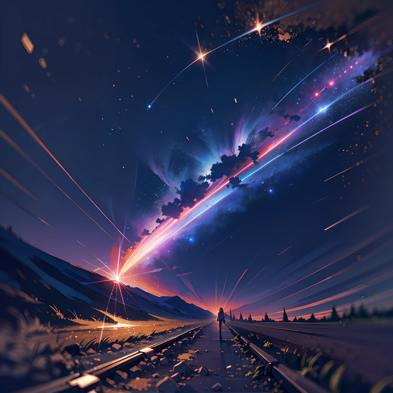 (melhor qualidade,obra-prima),imagem incrivelmente detalhada em 8k,Crystalline reflection of the entire galaxy in the lagoon,montanha majestosa,estrelas cintilantes exalando um brilho deslumbrante, enchanting sunset, fluttering clouds, luz suave e pastel. --auto