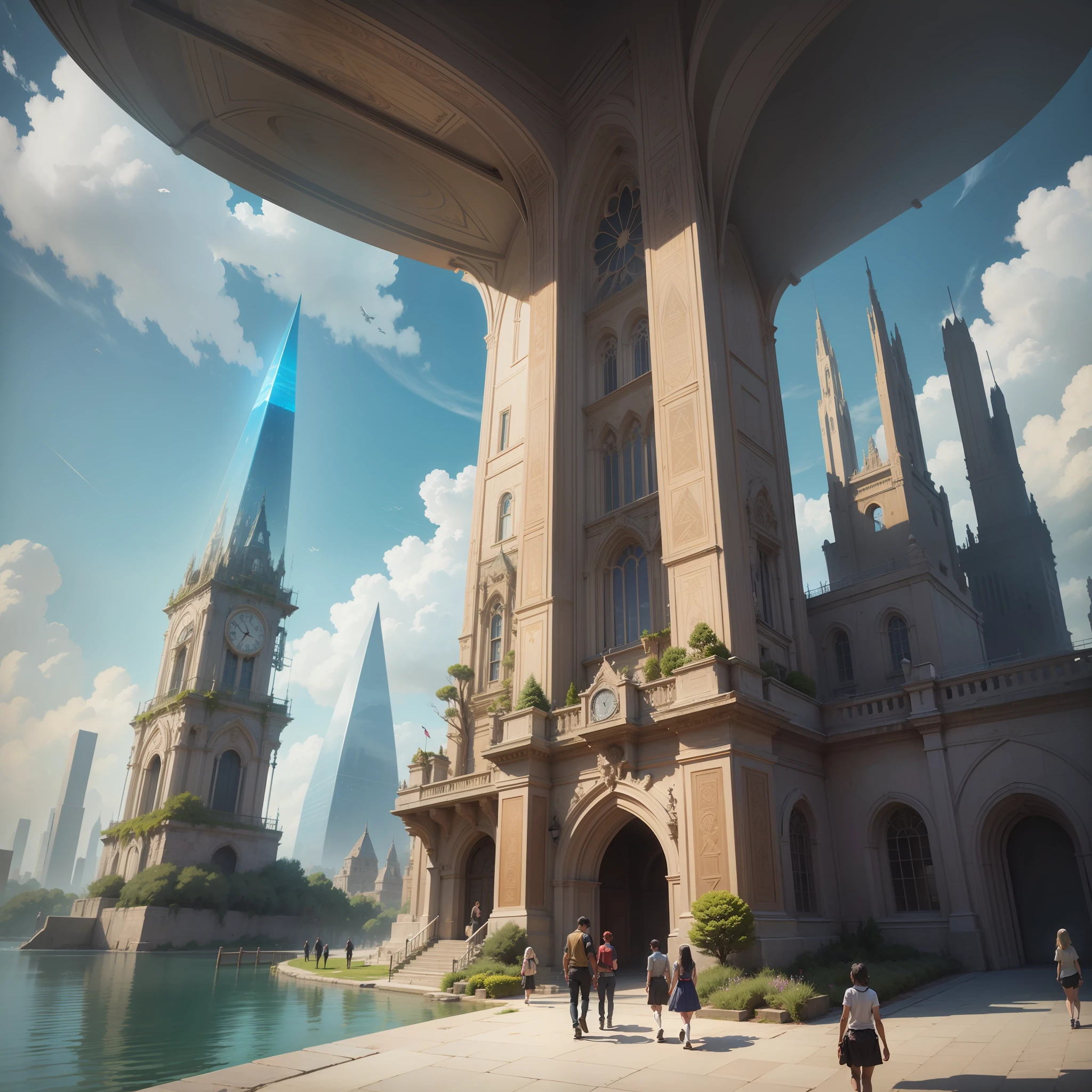 Giant pyramid with glass walls cyberpunked SF Isekai top-quality masterpiece 超A high resolution epcot