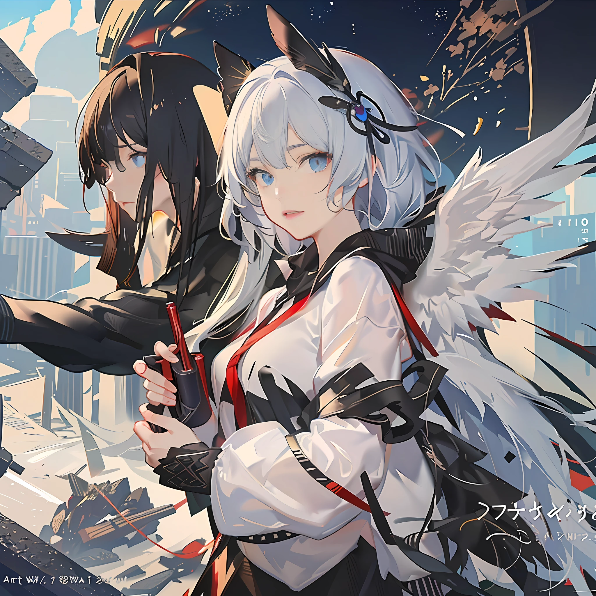 Anime - a style image of a woman with white hair and angel wings, Kushatt Krenz Key Art Women, Guweiz in Pixiv ArtStation, Guweiz on ArtStation Pixiv, trending on artstation pixiv, Extremely detailed Artgerm, high detailed official artwork, Fanart Meilleure ArtStation, by Yang J, Detailed digital anime art