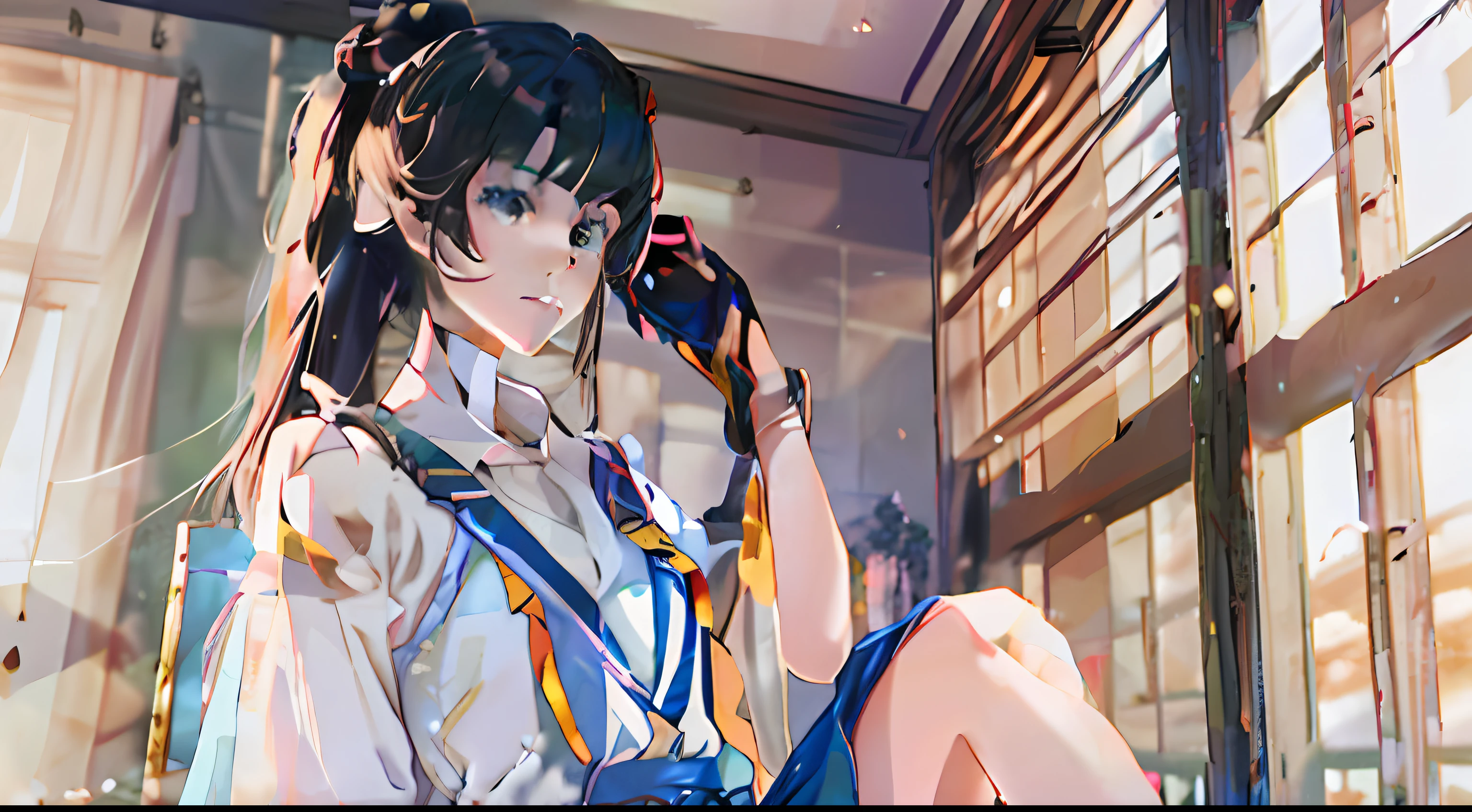 animemanga girl, Anime-style 4K digital art with a handful of flowers，He is working in the artist's studio of Onmyoji，Among her works is a gorgeous dragon。