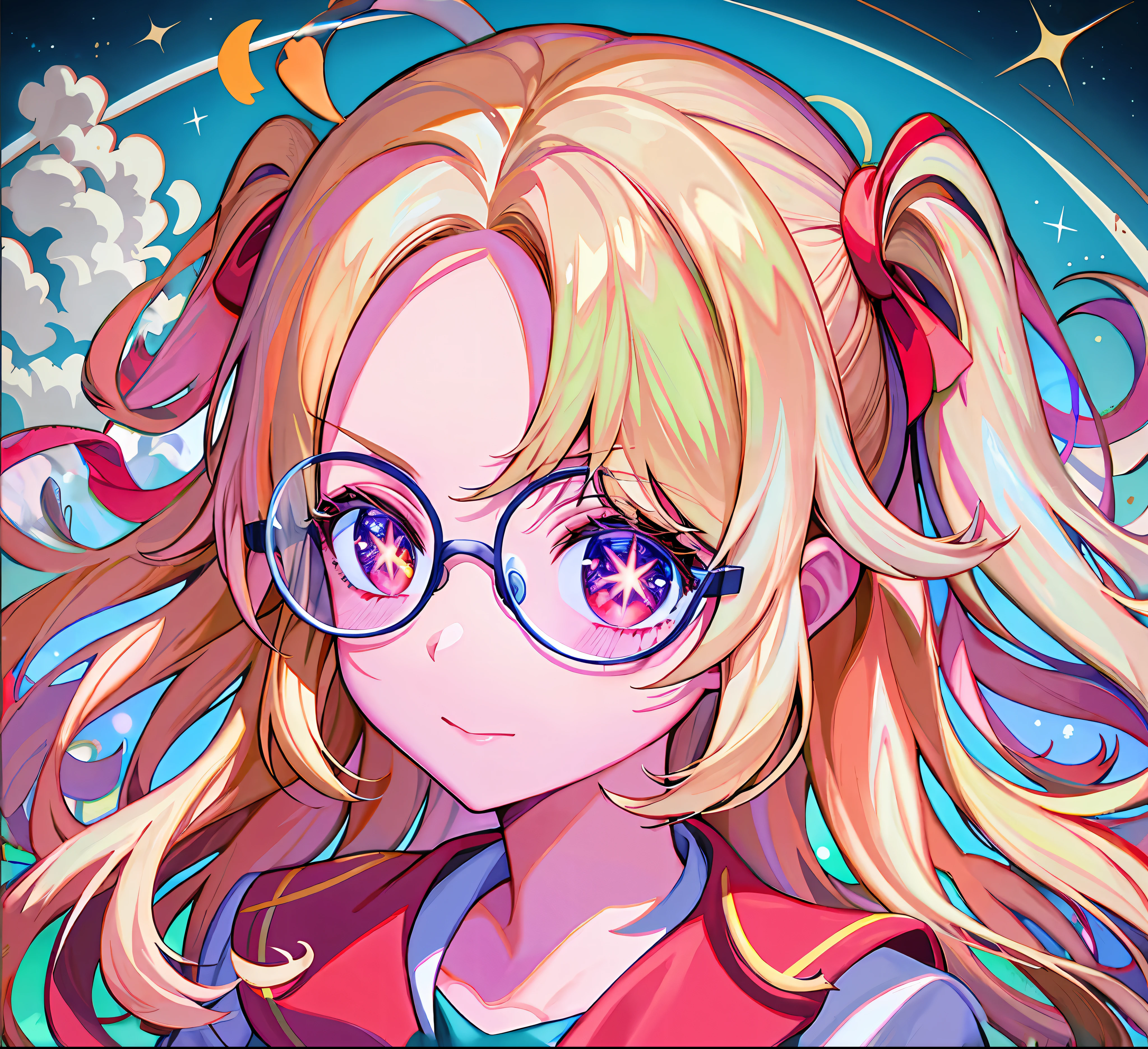 red color eyes,wears glasses、High forehead,Anime girl in red sailor suit and blue sky, Detailed digital anime art, Anime style illustration, Digital anime illustration, anime moe art style, Official artwork, portrait anime space cadet girl, high detailed official artwork, anime character portrait, anime portrait, High Quality Anime Art Style, clean and meticulous anime art, Detailed key anime art, Anime art style