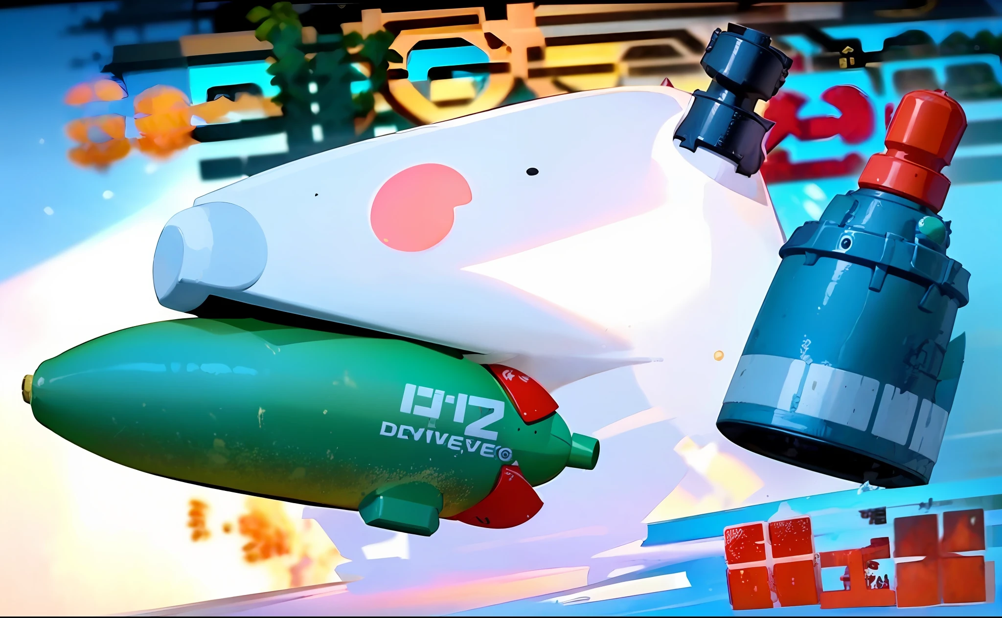 Close-up of cartoon submarine with red hat on top, nuclear bomb, icbm, Nuke, Nuclear bomb explosion, missiles, nuclear power, nuclear, Nuclear explosion!!!, (((luke chueh))), Doomsday nuclear bomb, ( ( ( ( ( bombs, Chiba Yuda, Middle metaverse