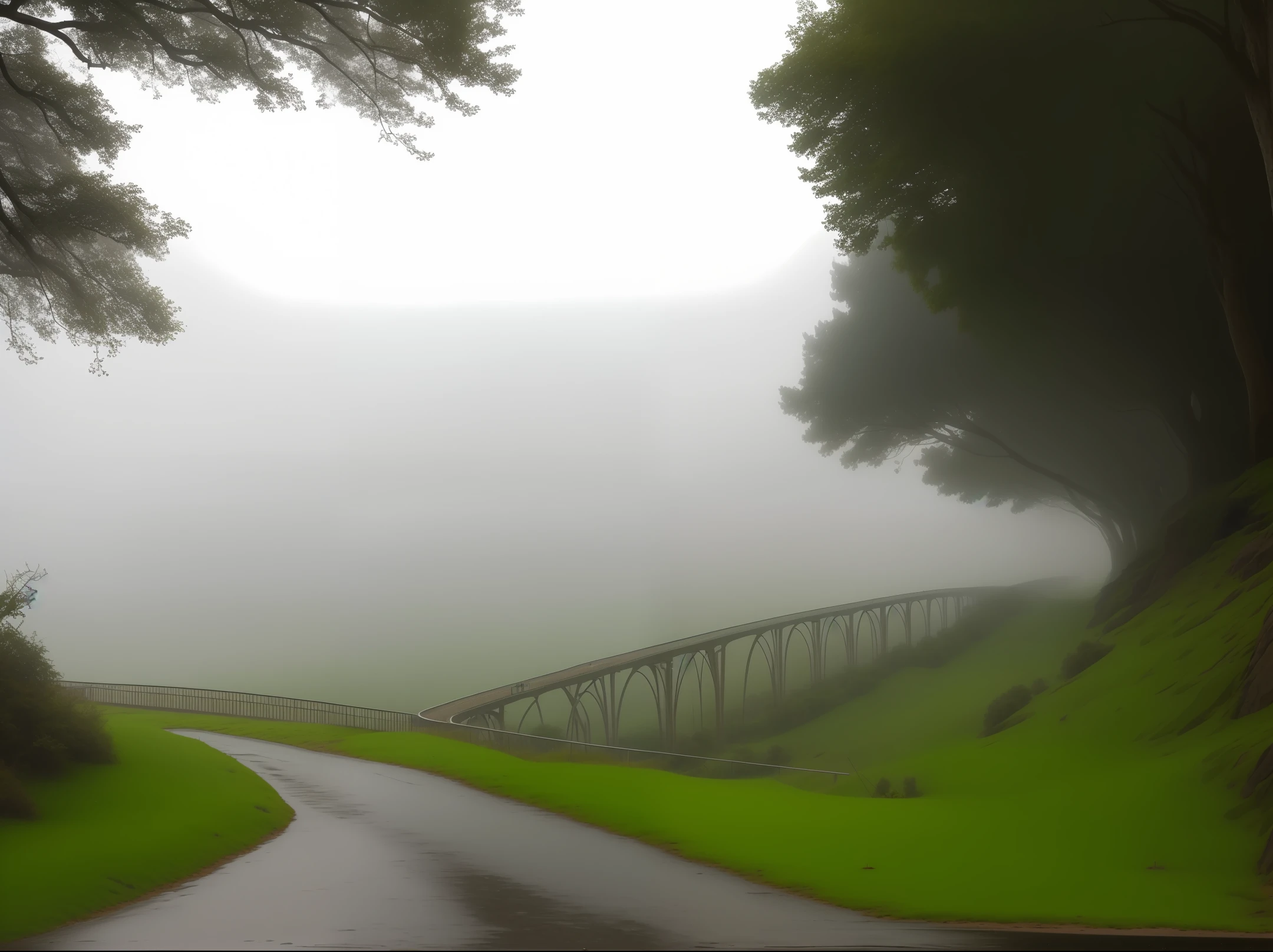 rainy days,Foggy,Europe,nature scenes,High hills,suspended bridge