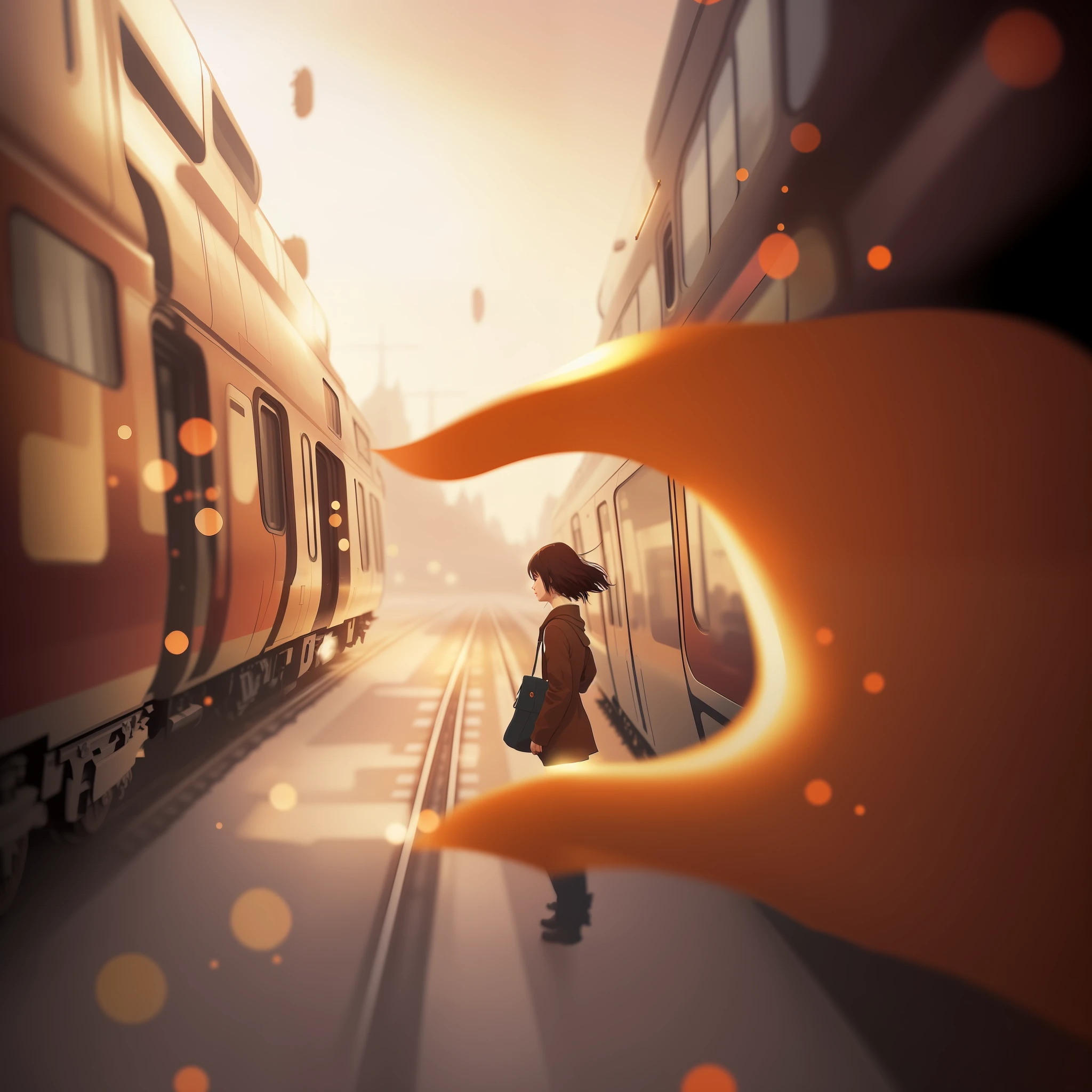 Someone reached out to touch the train, blurry and dreamy illustration, Makoto Shinkai Cyril Rolando, emotional concept art, Guviz-style artwork, atey ghailan 8 k, blurry and dreamy illustration, Epic concept art. Bokeh, Beautiful digital artwork, cyril rolando and goro fujita, Beautiful artwork