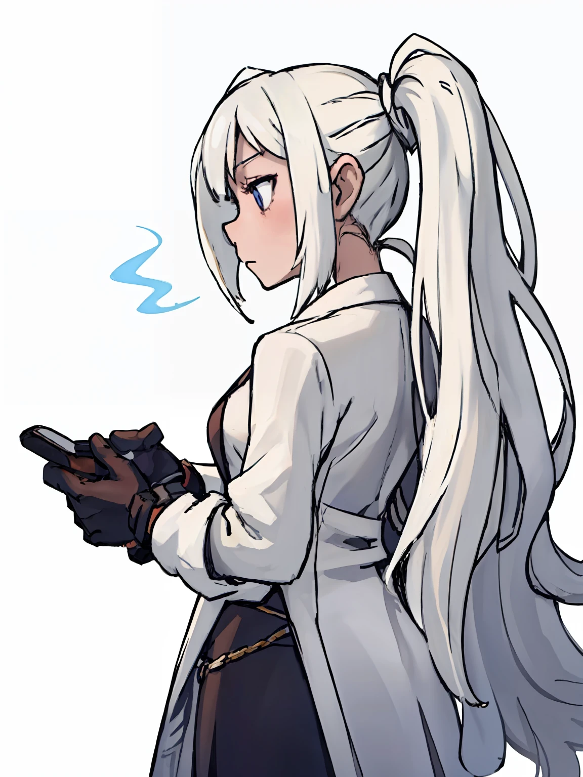 A girl frontal,((A half body),(white color hair),(Hair left and right 2 ponytail arguments)),Young, White background
