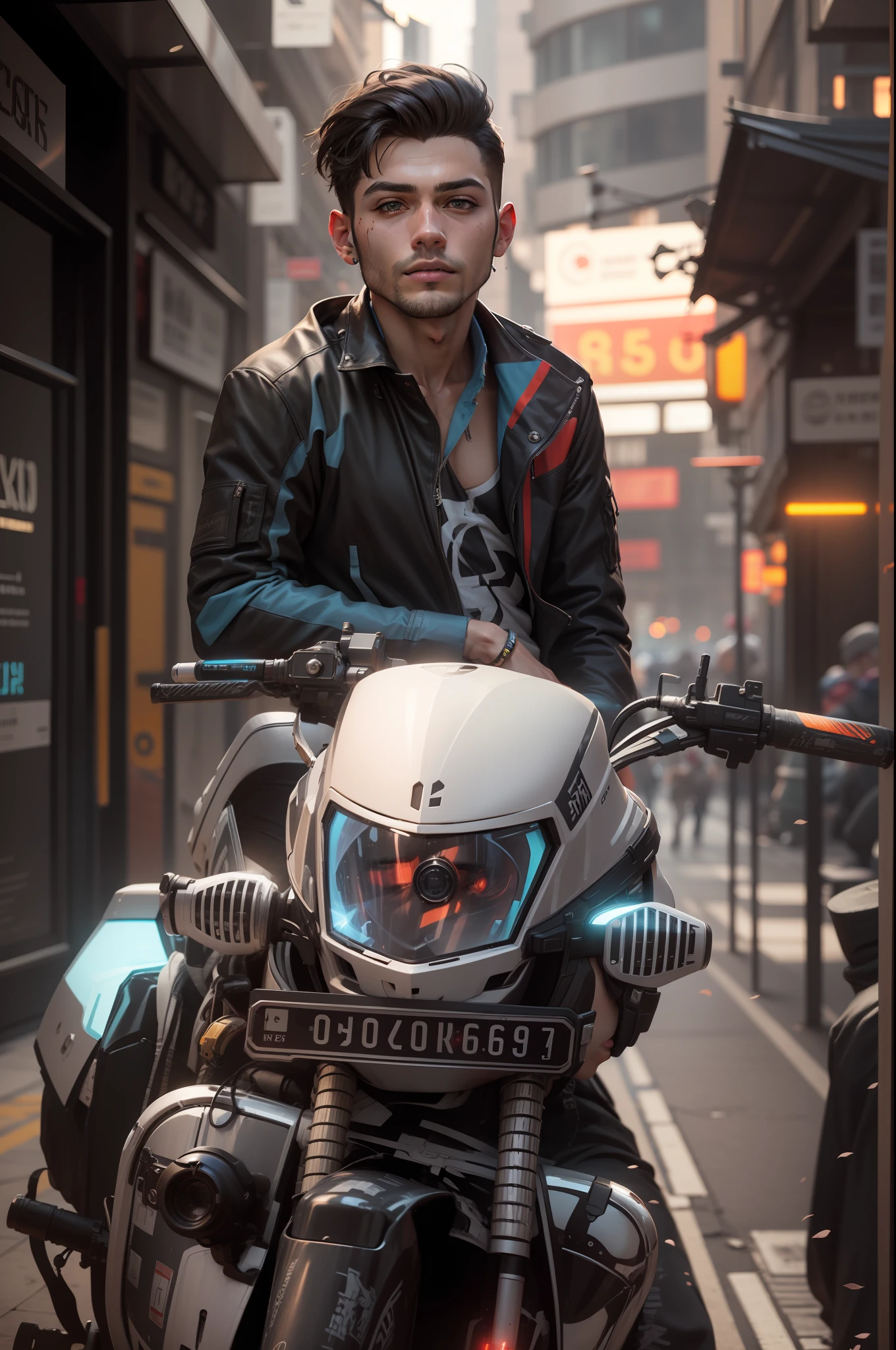 Change background cyberpunk handsome boy, realistic face, 8k, ultra realistic,