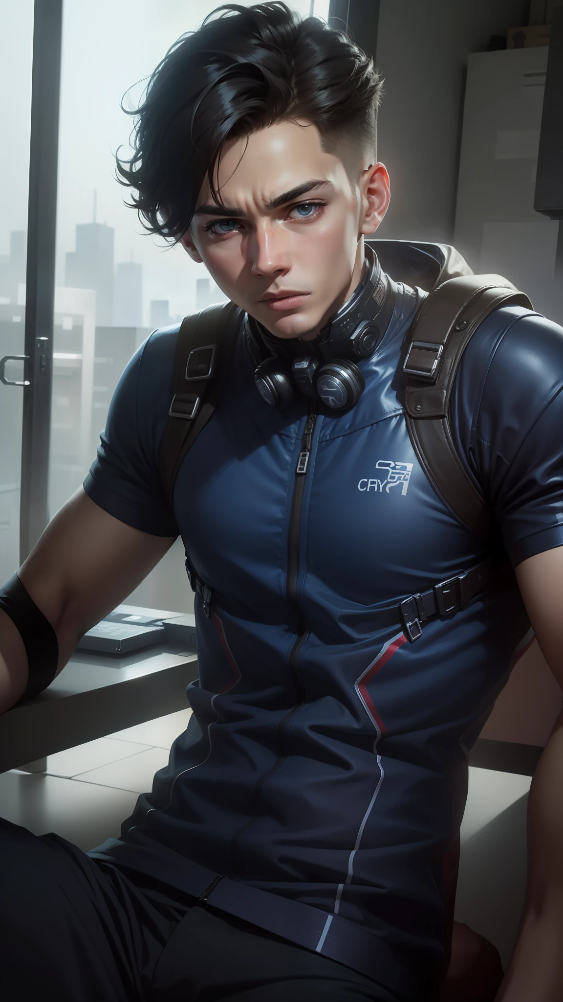 Change background, cyber park, realistic boy, realistic 4K, cool boy