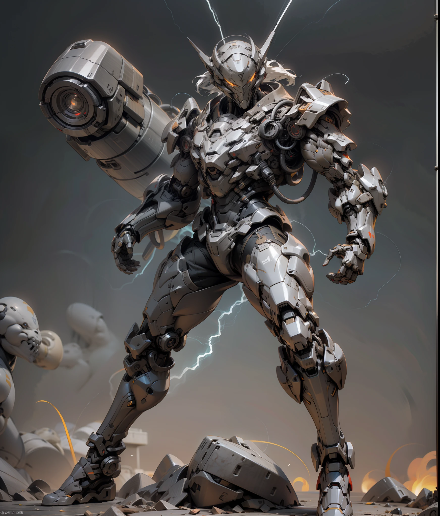 Demon Killer, Super Cool Demon Killer, Wearing Mechanical Armor, Red Lightning, Play Lightning, Super Detail, IP by pop mart, Edge Light, Avatar, Octane Rendering, Blender, Full Body, Clean Black Background, 3D, C4D, Best Quality, Very Detailed, 8K