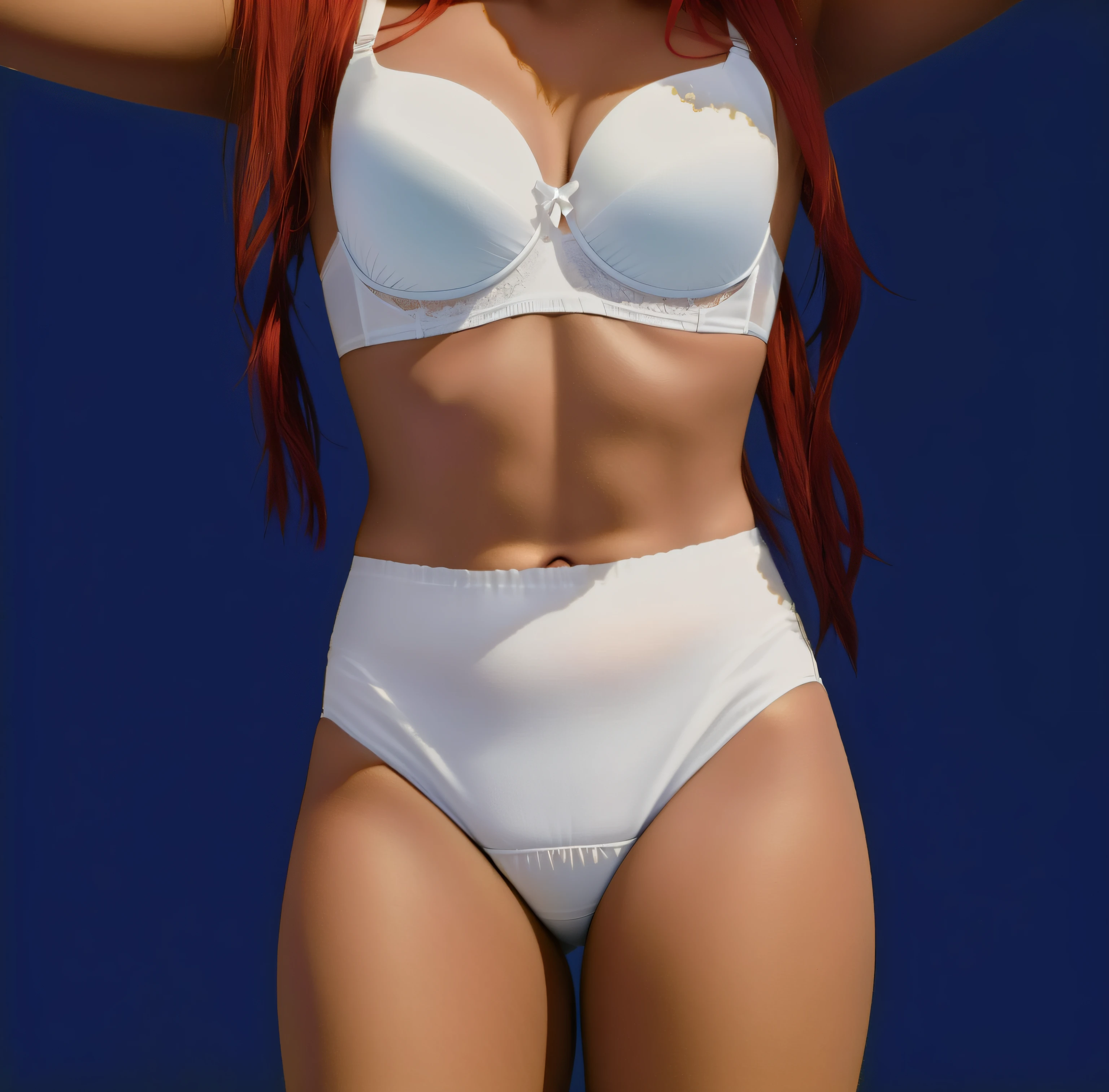 ((masterpiece, best quality)), Curvy red-haired Latina, in white bra, (big white panties), photo realistic, intricate details