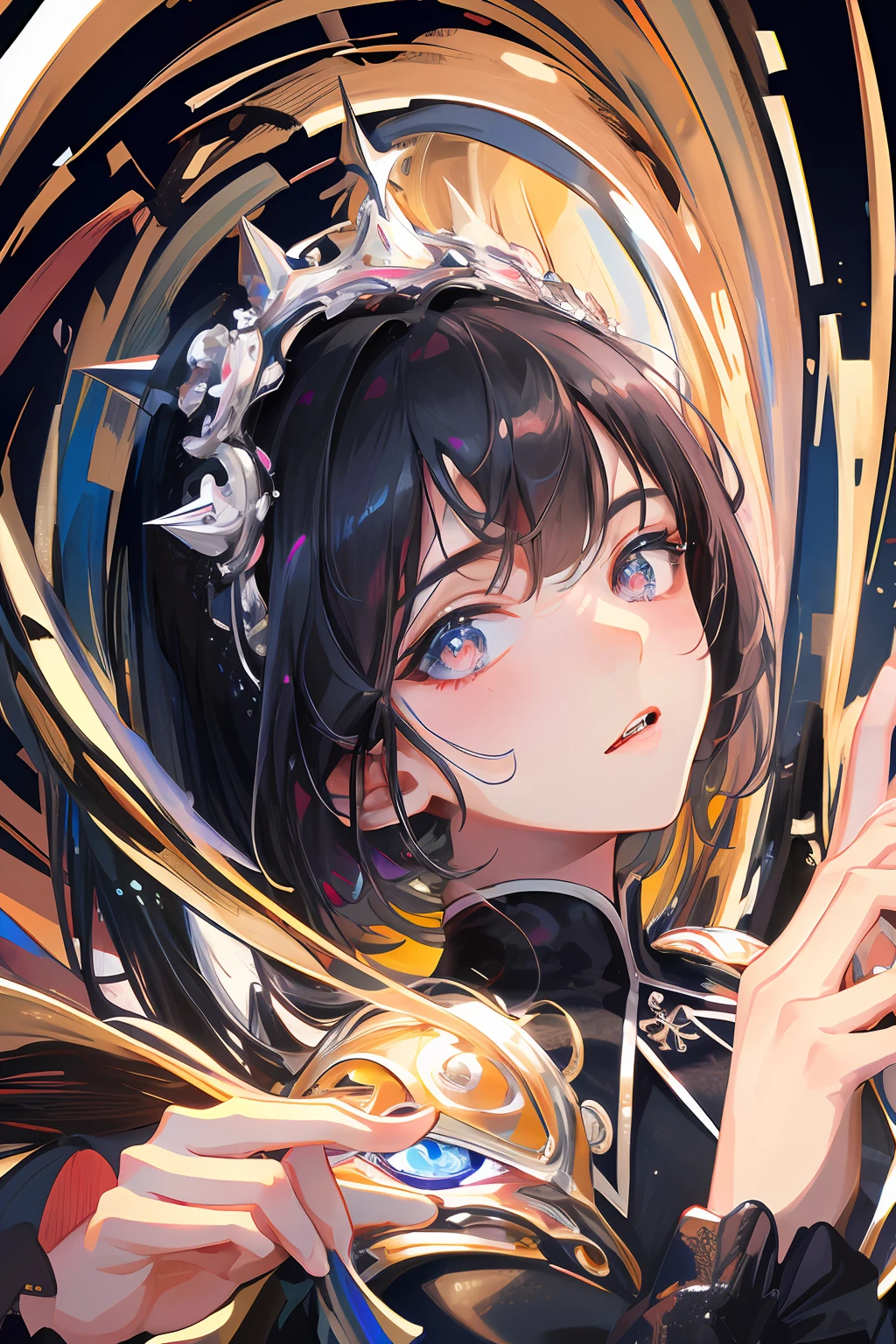 (masterpiece, top quality, best quality, official art, beautiful and aesthetic:1.2), (1girl), extreme detailed, (fractal art:1.3), colorful, highest detailed, perfect face, upper body, HDR, (praying:1.3), (white cloak golden lines:1.2), galaxy, (light streaks), striking visuals, (dynamic streaks, luminous trails:1.2), vibrant colors,