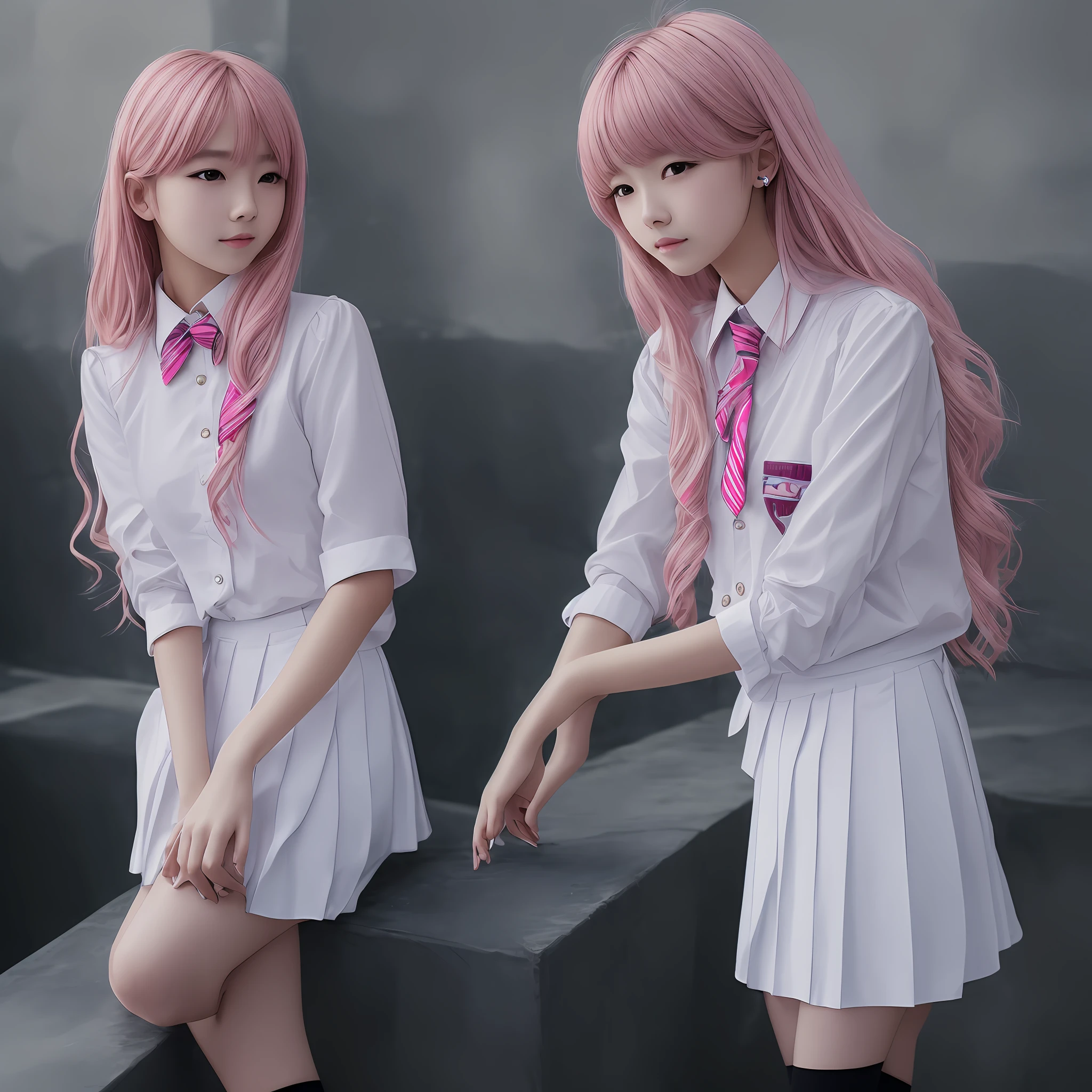 white clothes,A pink-haired,JK school uniform,White skin,a beauty girl --auto