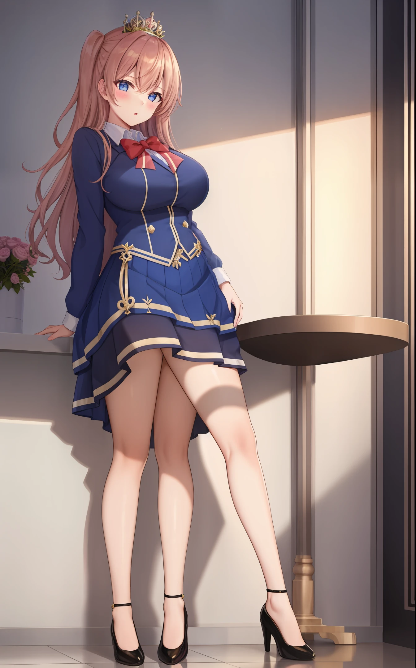 Large bust，Royal sister，goddes，Realistis，schoolgirls，legs long，bule，Full body photo