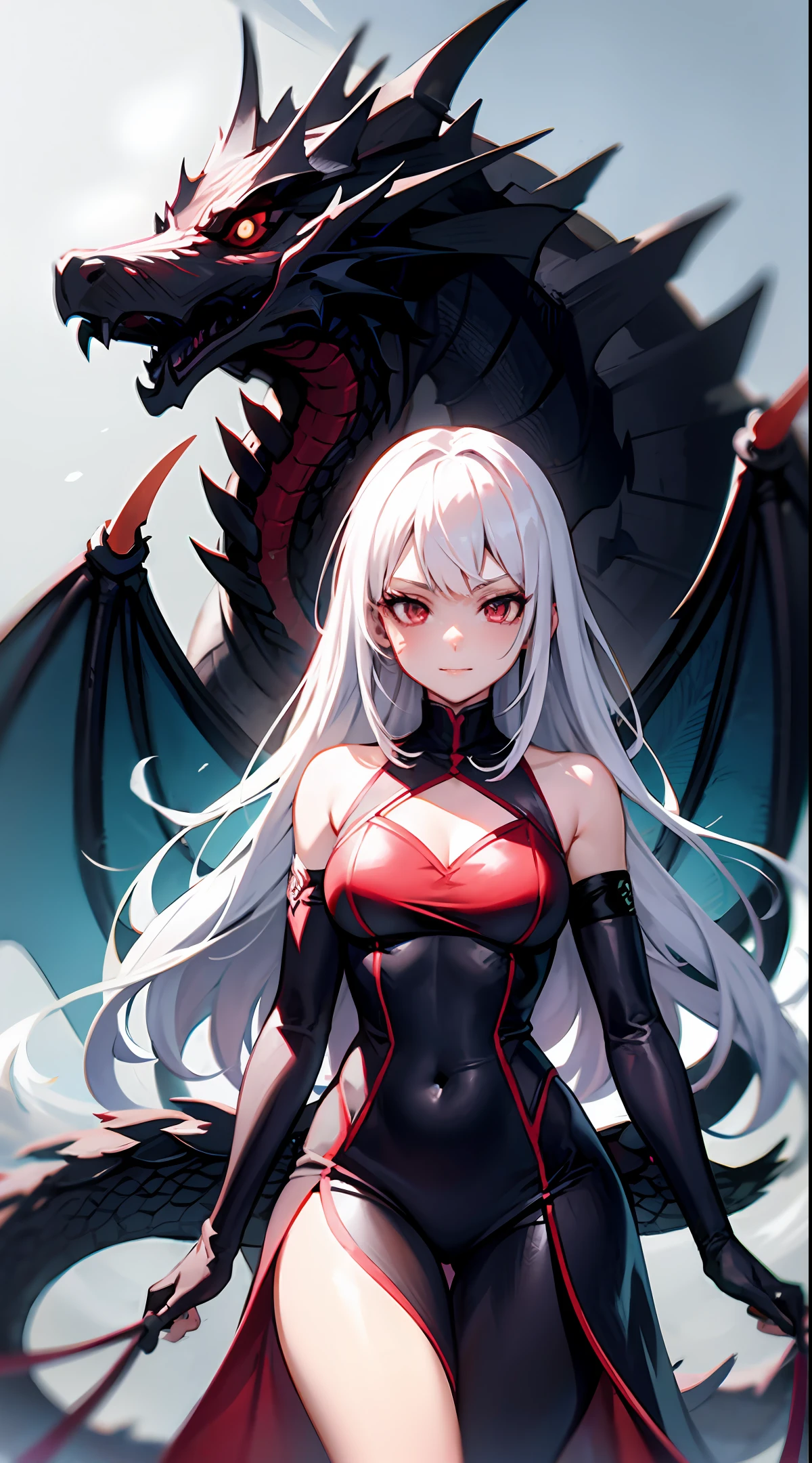 Cute Girl in Red with white hair manga Black Dragon Guardian