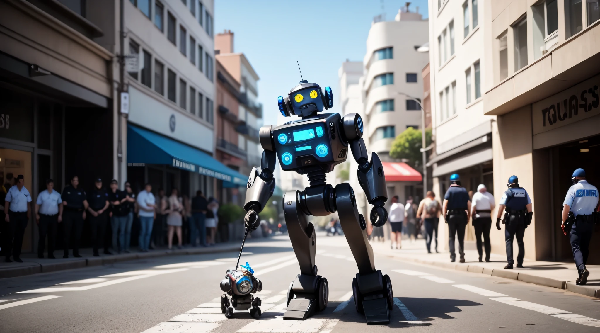 Place the robot in a street environment, com policia e pessoas --auto
