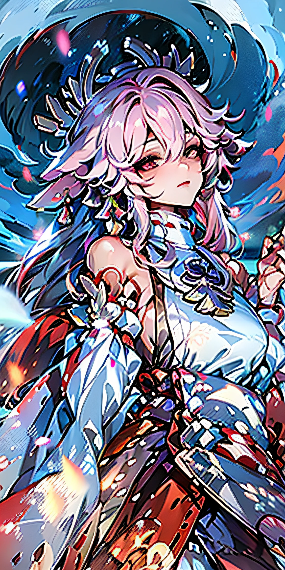 ((yae miko:1.2), (the original god:0.8), (tmasterpiece:1.5)),high qulity,Realistic details,Atmospheric game scenes,Yae Miko is dressed in gorgeous costumes,Beautiful face and deep eyes。There is also a bright starry sky in the scene、Clouds,As well as mysterious runes and classic elements,It's desirable。
