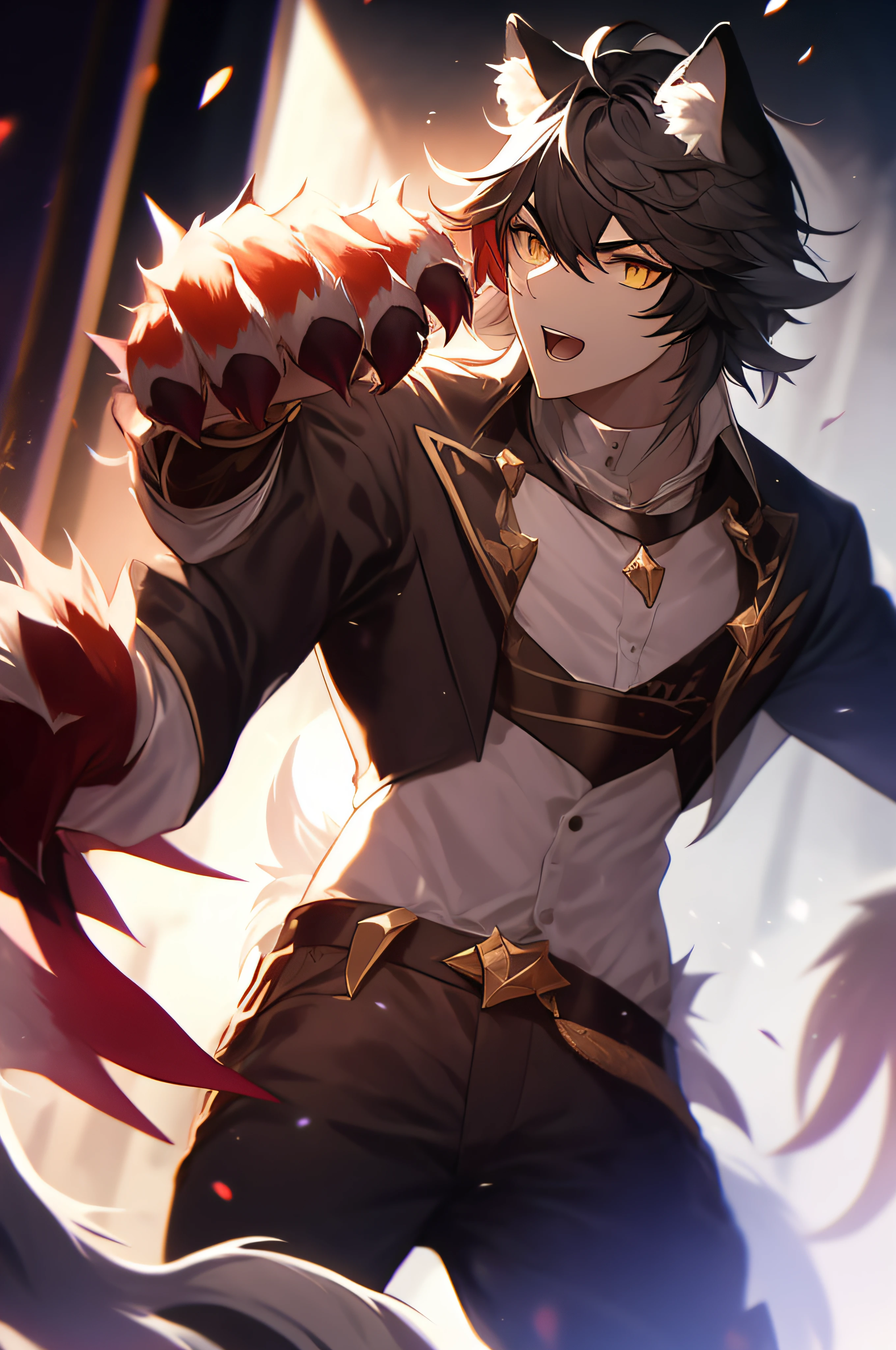 Young man with wolf ears、animesque、comic strip、ren、claws are sharp