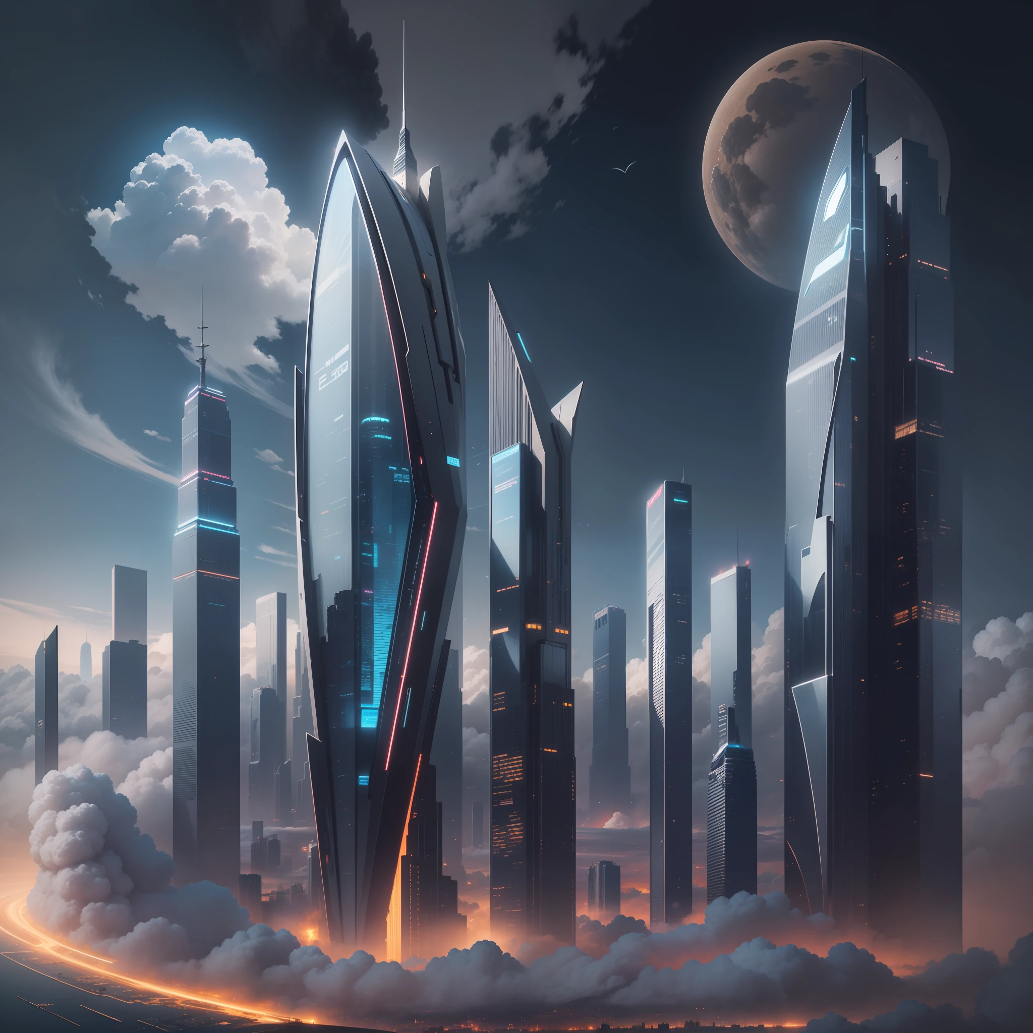Ultra-high resolution８K Megastructures、Reminiscent of a futuristic city、Towering above the clouds。This masterpiece that pursues elements of cyberpunk and sci-fi、The highest quality skyscrapers、Shaping a future world beyond imagination。