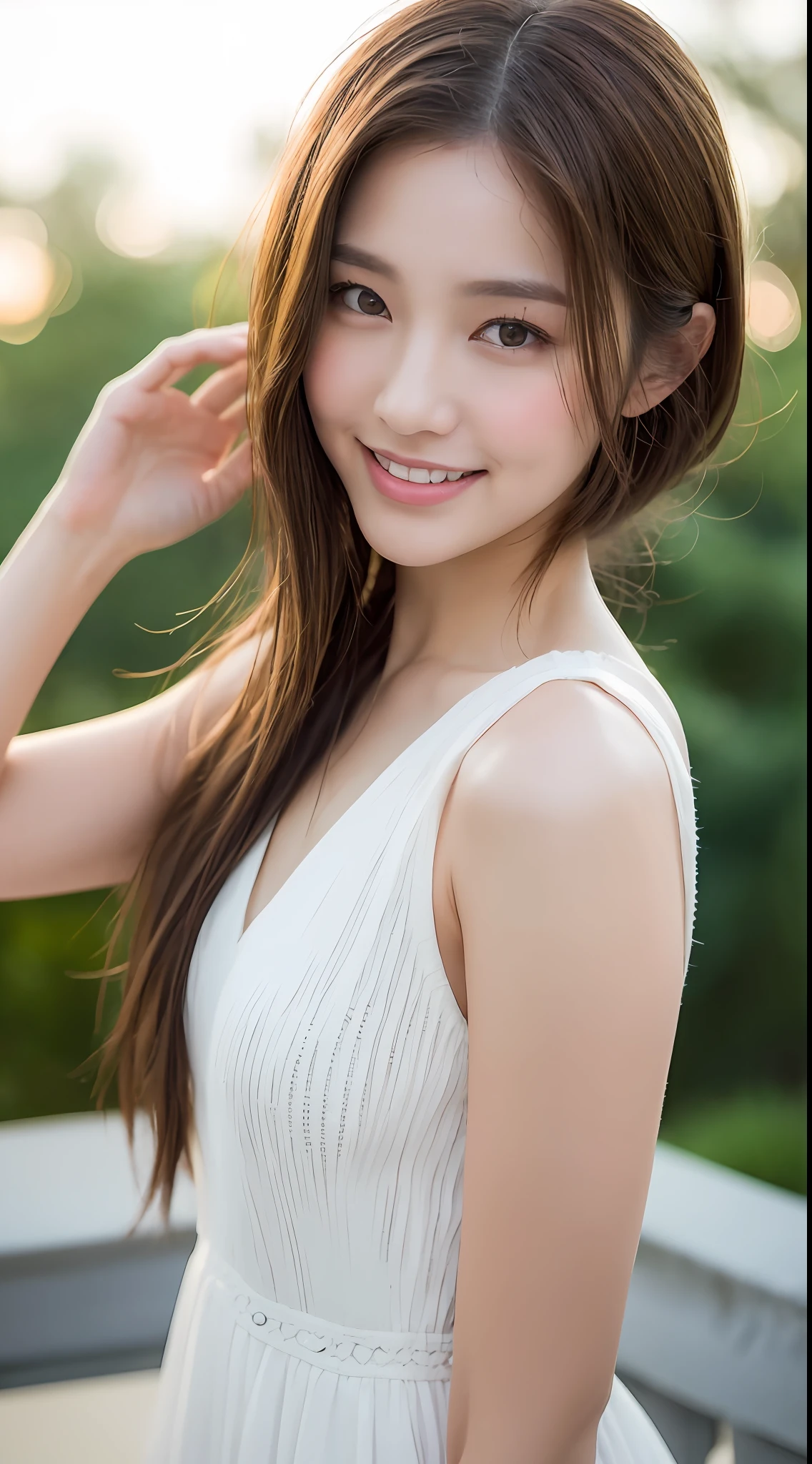 ((Best Quality, 8K, Masterpiece: 1.3)), 1 Girl, Slim Abs Beauty: 1.3, (Hairstyle Brown Hair Shortcut, Big: 1.2), Dress: 1.1, Super Slender Face, Delicate Eyes, Double Eyelids, Smile, Home, Raw Photo