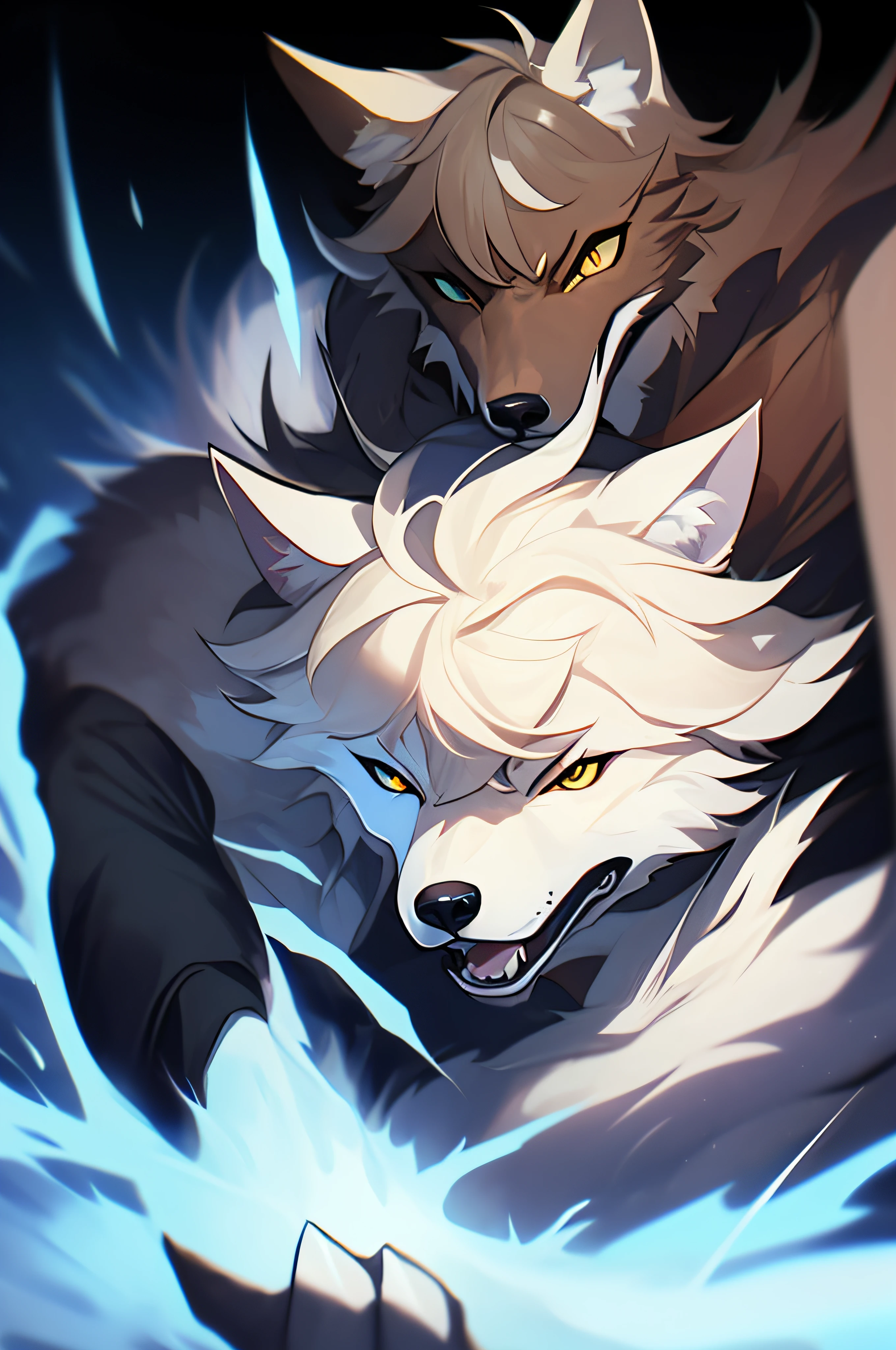 Young man with wolf ears、animesque、comic strip、ren、claws are sharp
