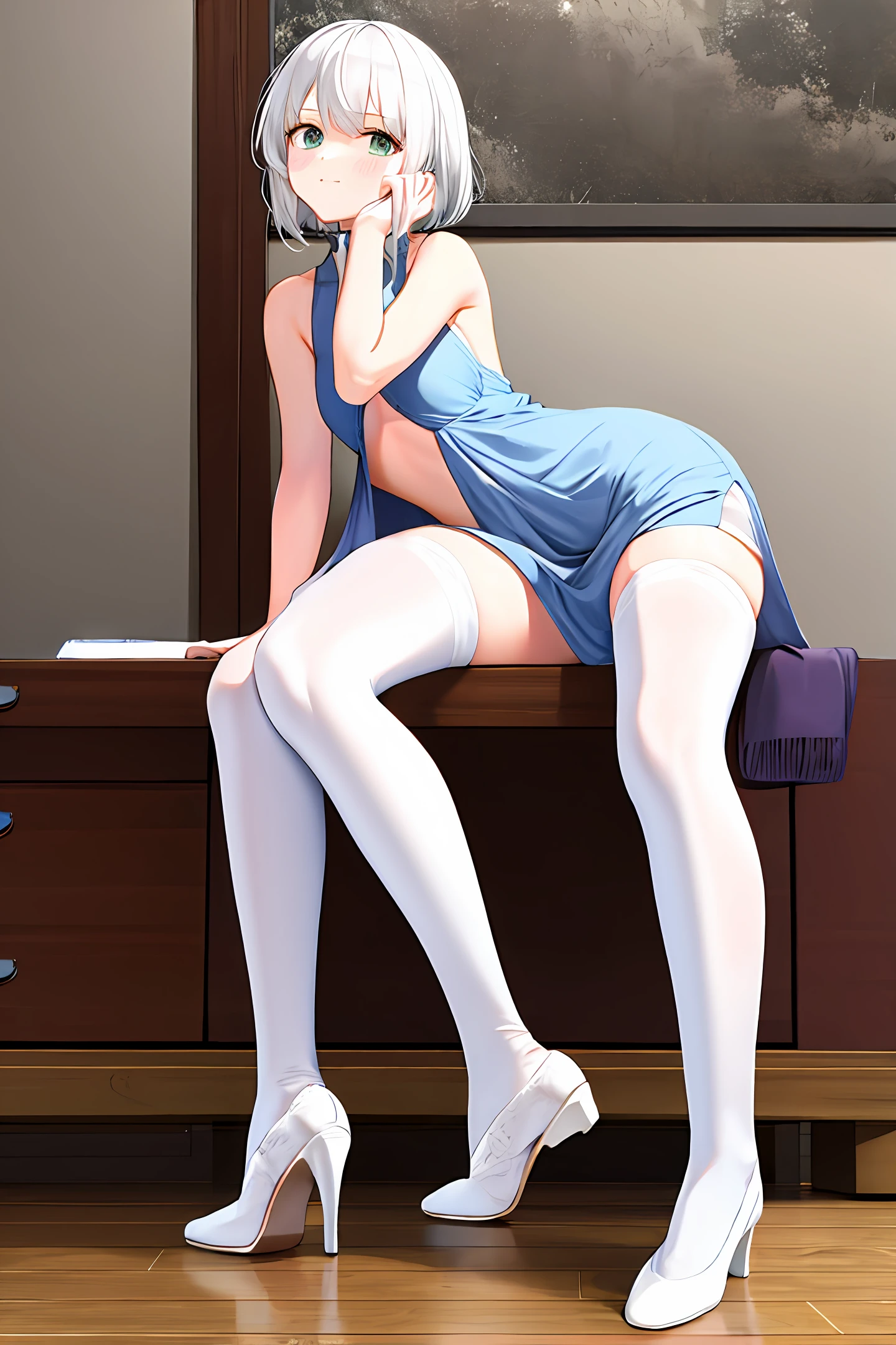 White stockings, white hair, cute whole body oriental