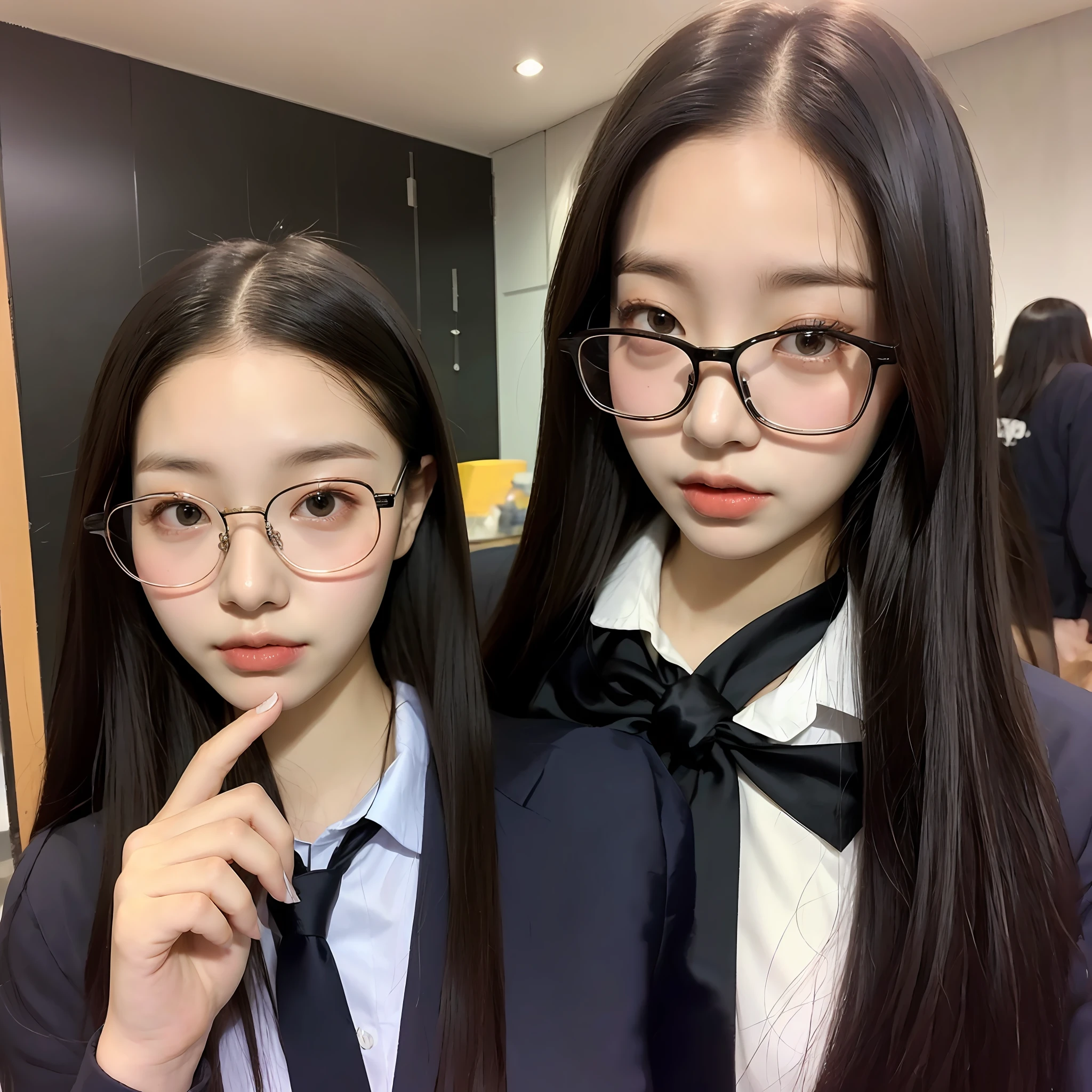 A high school student wearing black silk,Pure desire,wears glasses --auto