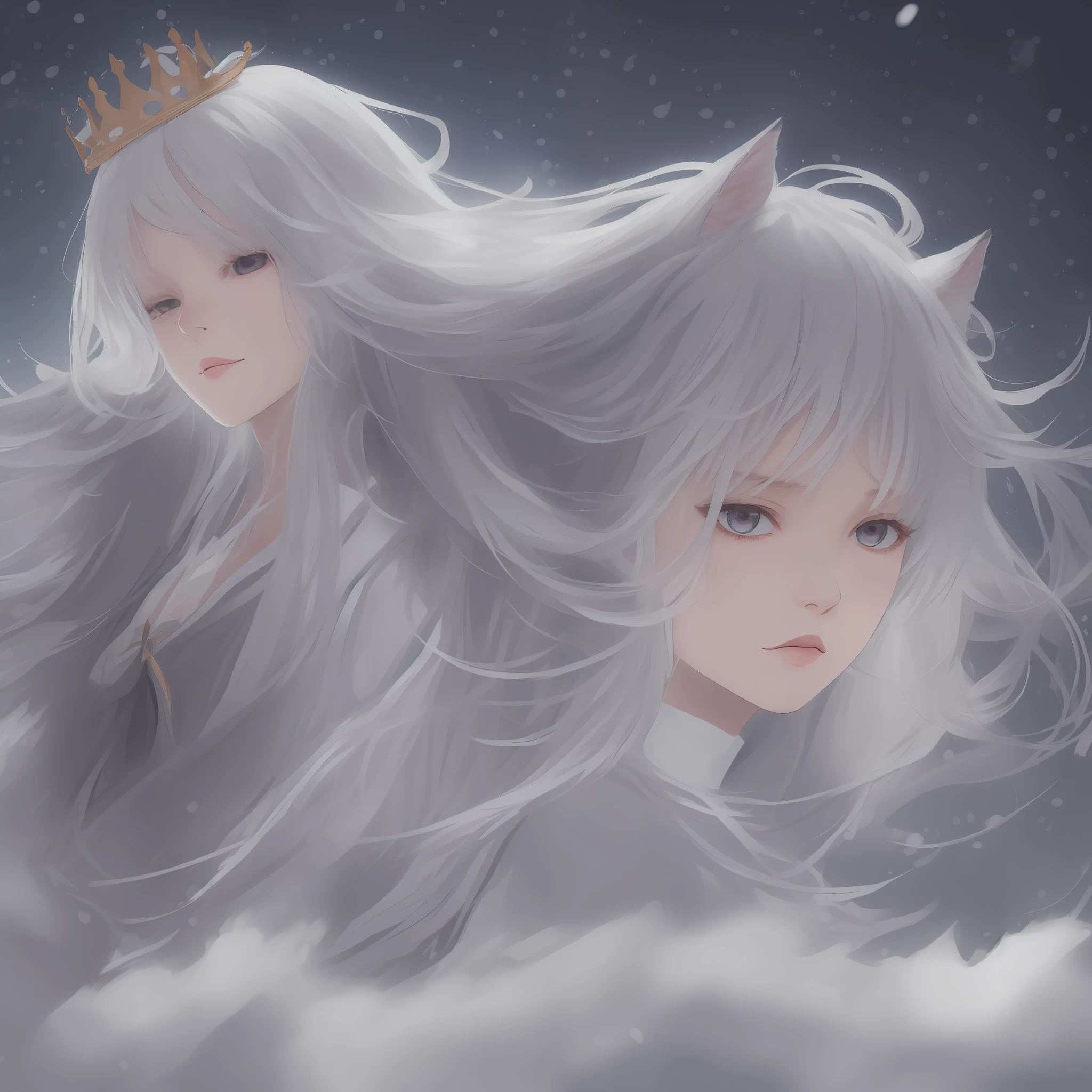 snowy day, flower sea, white hair, long hair, hair spread out, forehead mark, crown, animal ears, anime, high detail, 16k, highres, best quality, high details --auto