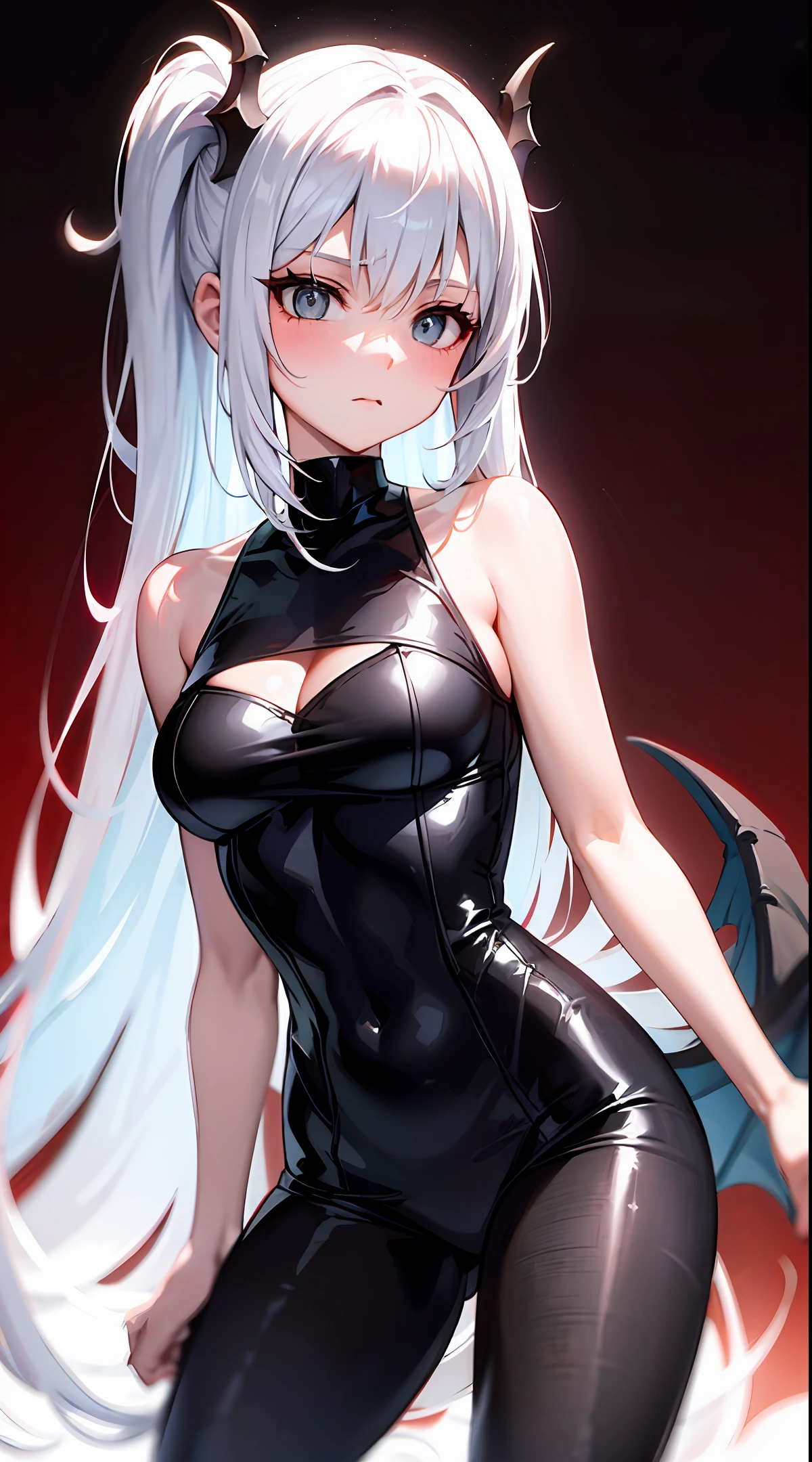 Cute Girl in Red with white hair manga Black Dragon Guardian