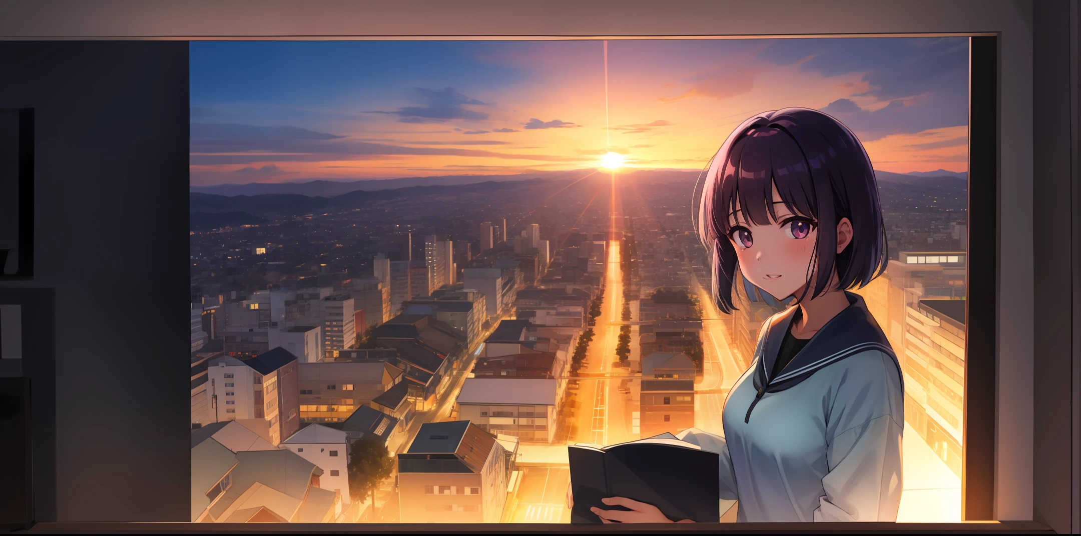 Ayaka Kamisato,8K,photorealestic,Sunset view
