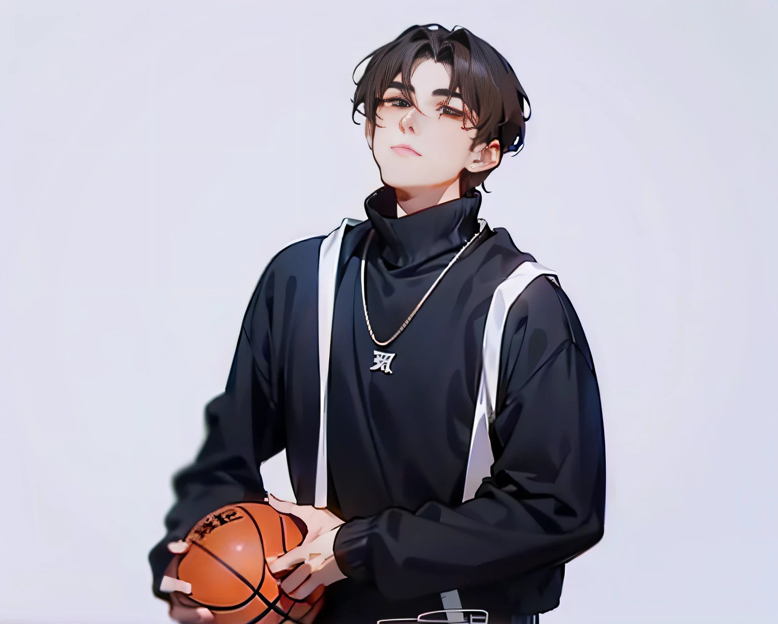 Sports star Cai Xukun holds a basketball chain,Heroic,Wearing track suit、Turtleneck sweaters and jackets,Modern;Also refer to Bian Shoumin,Wear a loose brown sweater and the right period outfit,It presents a deep and steady atmosphere;Inspiration also comes from Song Maojin and Cheng Yanjun,It shows the dual characteristics of literature and vitality。