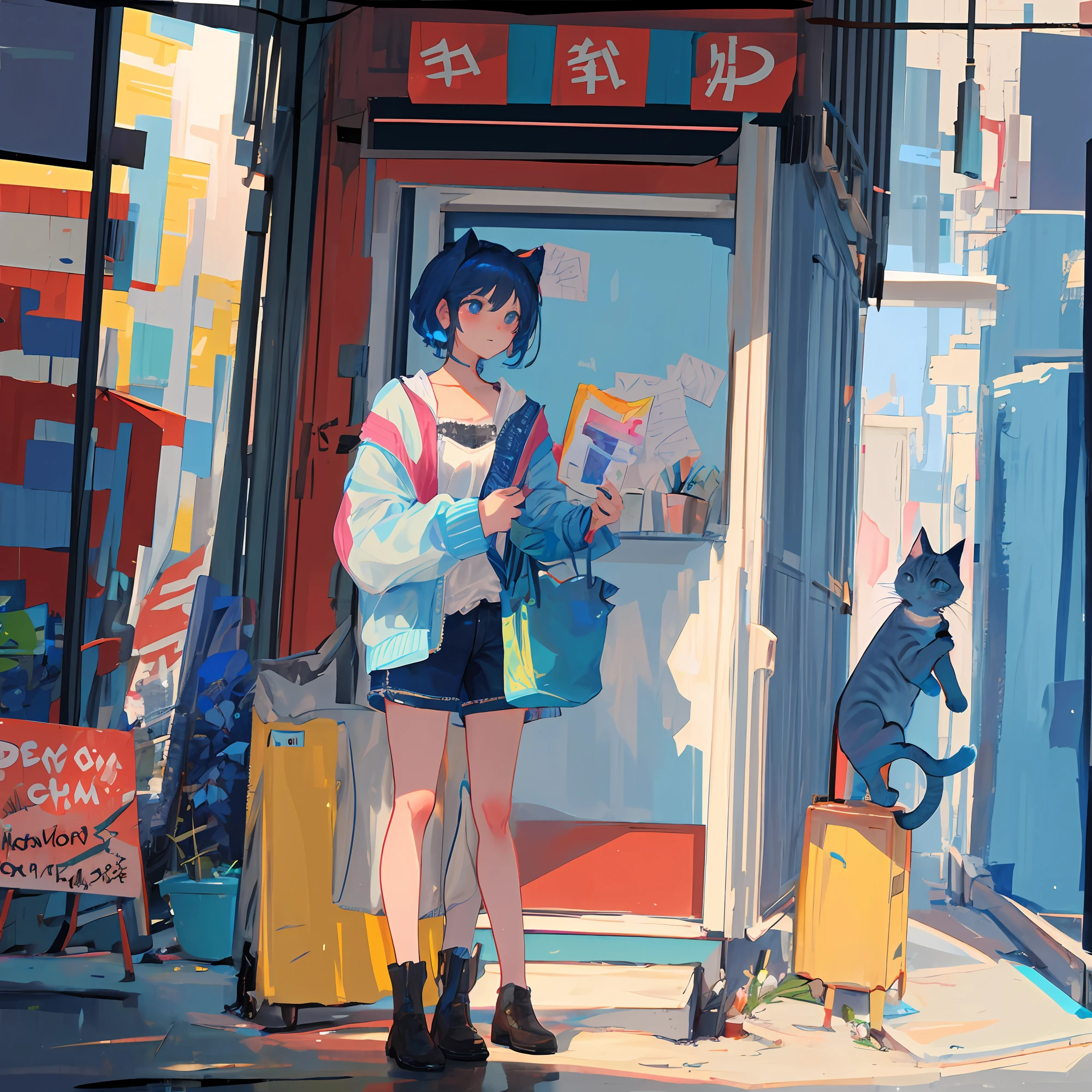 A small couple，An English short blue cat，together