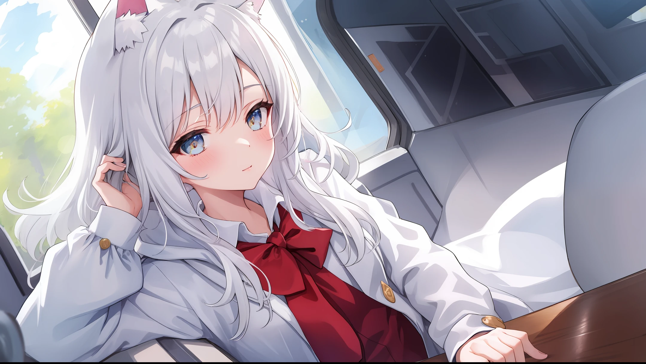 schoolgirls,White-haired animal ears,Manteau blanc,NOWAI
